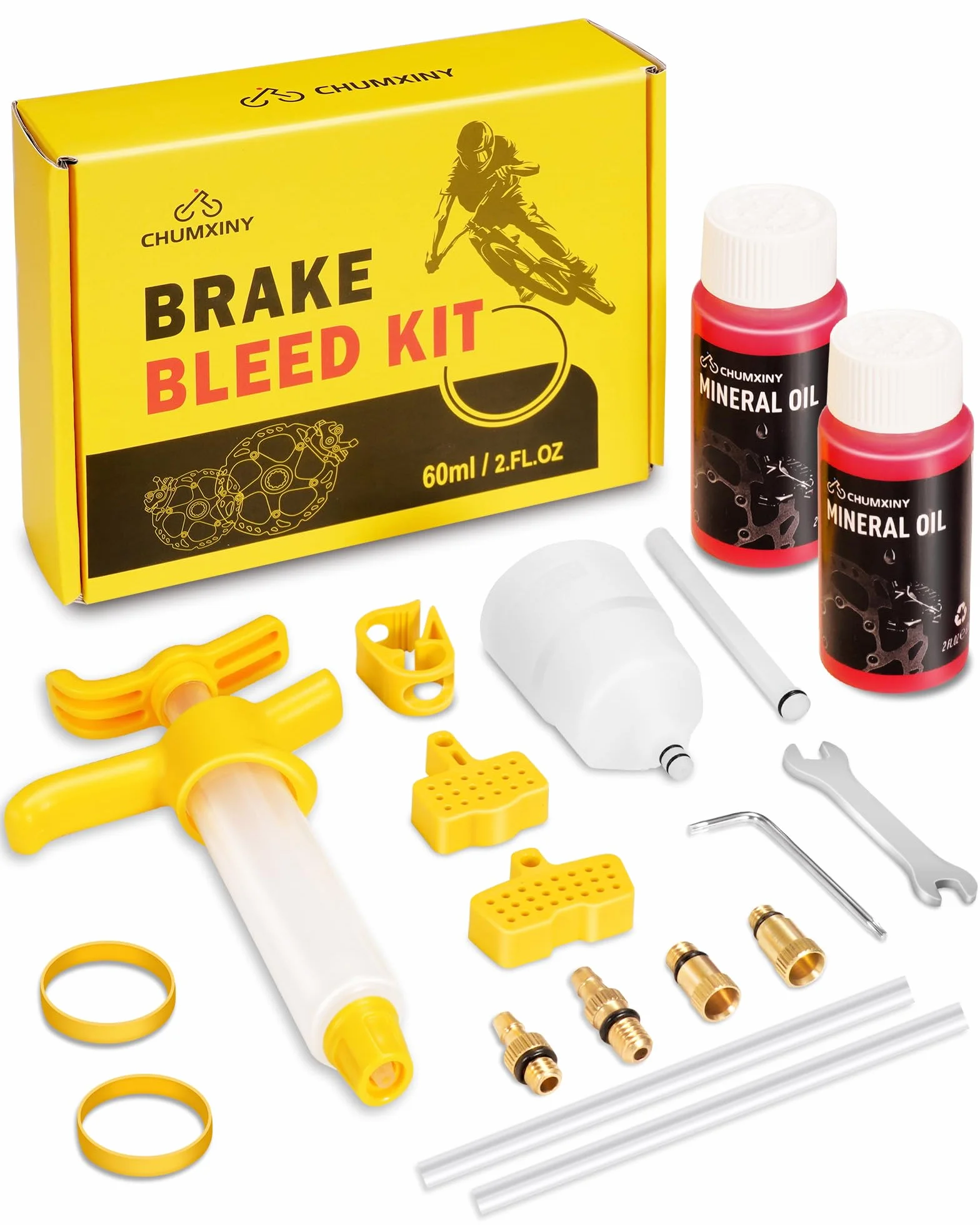 CHUMXINY Kit Spurgo Freni per Tektro-TRP Freni a Disco Idraulici di Serie, include 120 ml di liquido minerale per freni, imbuto trasparente e connettore in metallo.