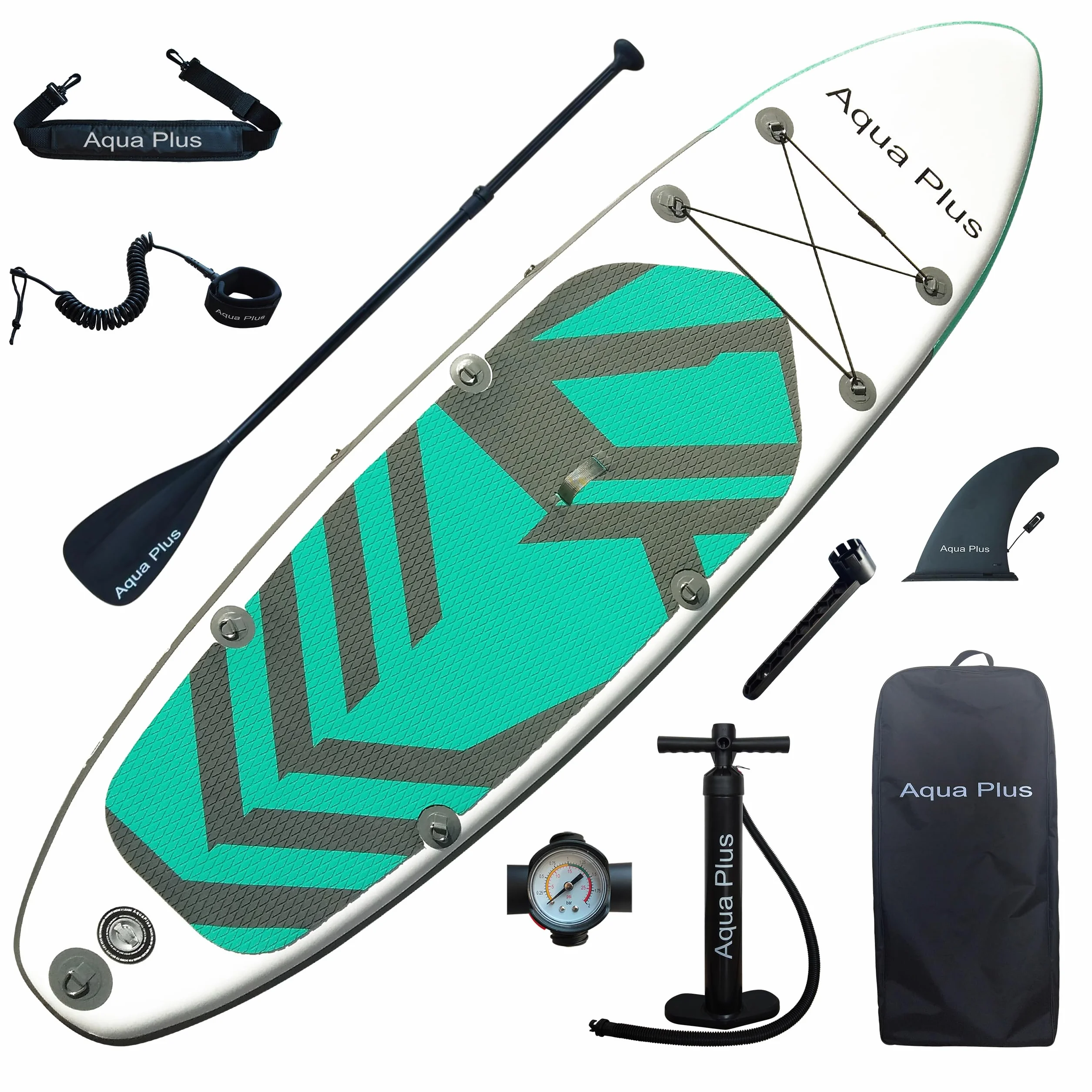 Aqua Plus SUP Gonfiabile 15cm Tavola da Paddle in Piedi con Pagaia Pompa Zaino Guinzaglio