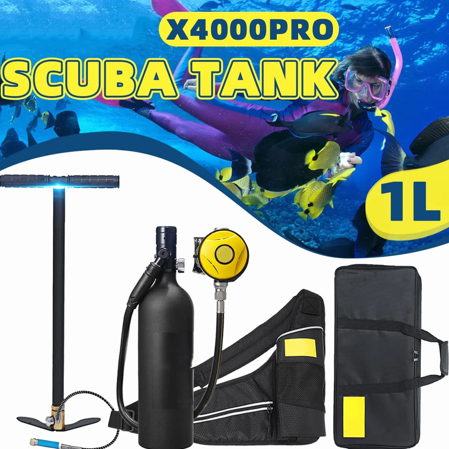 Mini bombola da Sub portatile da 1 l, attrezzatura subacquea di emergenza, durata 12 min, bottiglia resistente alla corrosione con pompa a mano ricaricabile