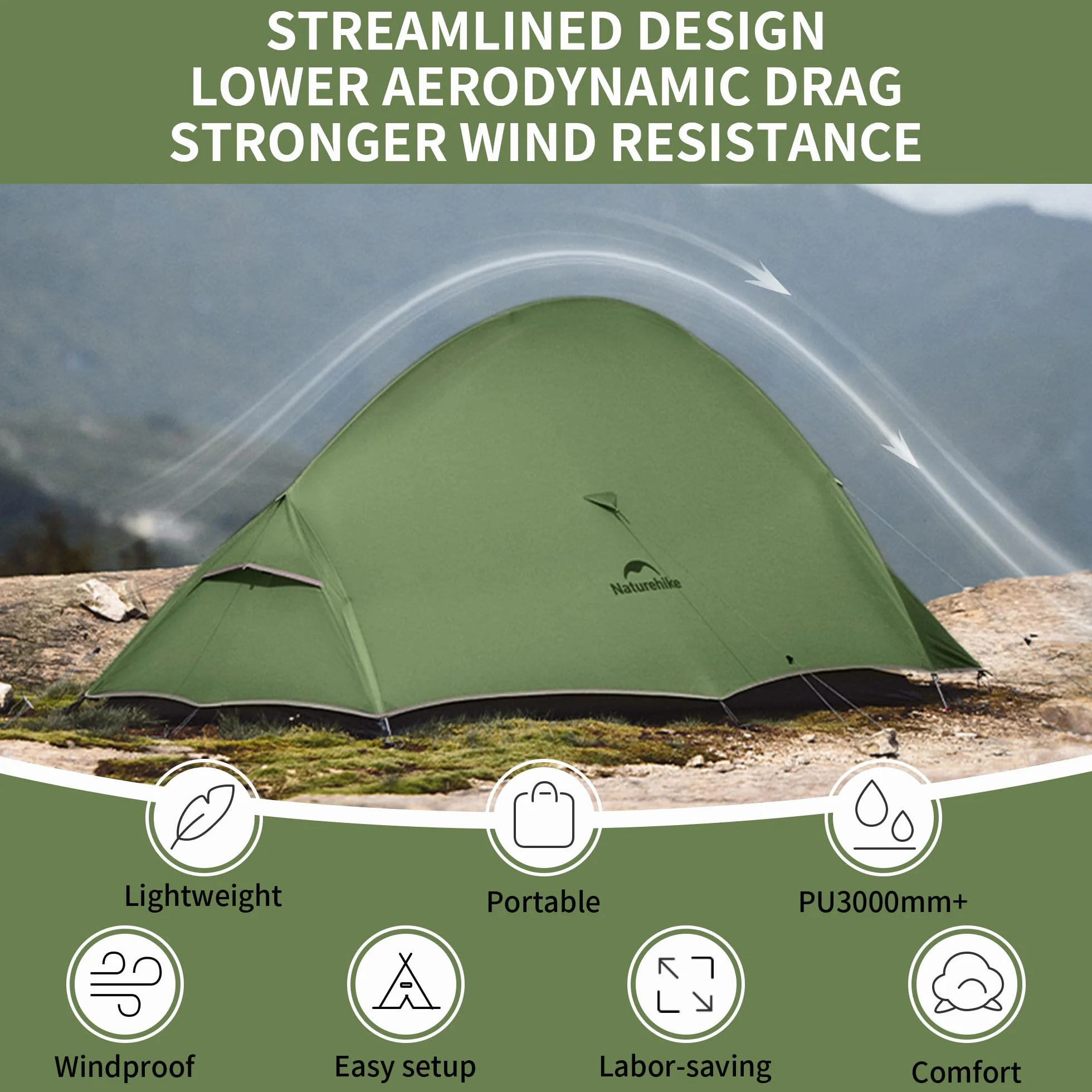 Naturehike Cloud Up Pro 2 Person Tenda da Campeggio Leggera Antivento Impermeabile a Cupola