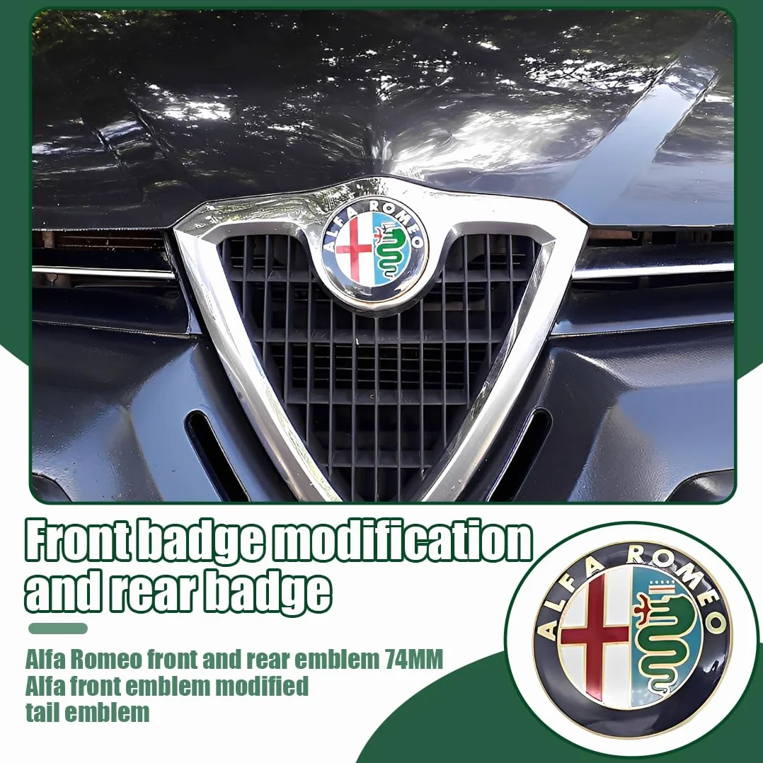 2 Pezzi 74mm Stemma Alfa Romeo Auto Logo Metallo Cofano Anteriore Posteriore Oro
