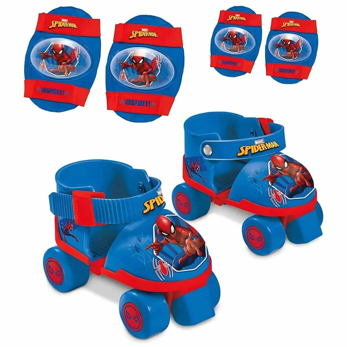 Mondo Toys Spiderman Pattini a Rotelle Regolabili per Bambini Taglia 22-29 Set con Borsa Gomitiere Ginocchiere
