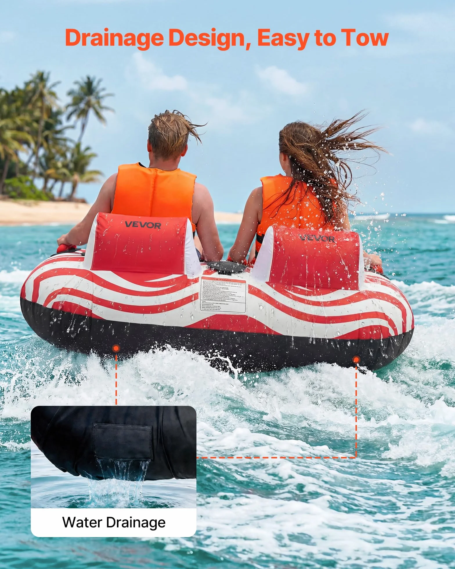 VEVOR Galleggiante di Traino per Barche 2 Persone Carico Max 154 kg Tubo Sport Nautici Copertura in Nylon Rosso