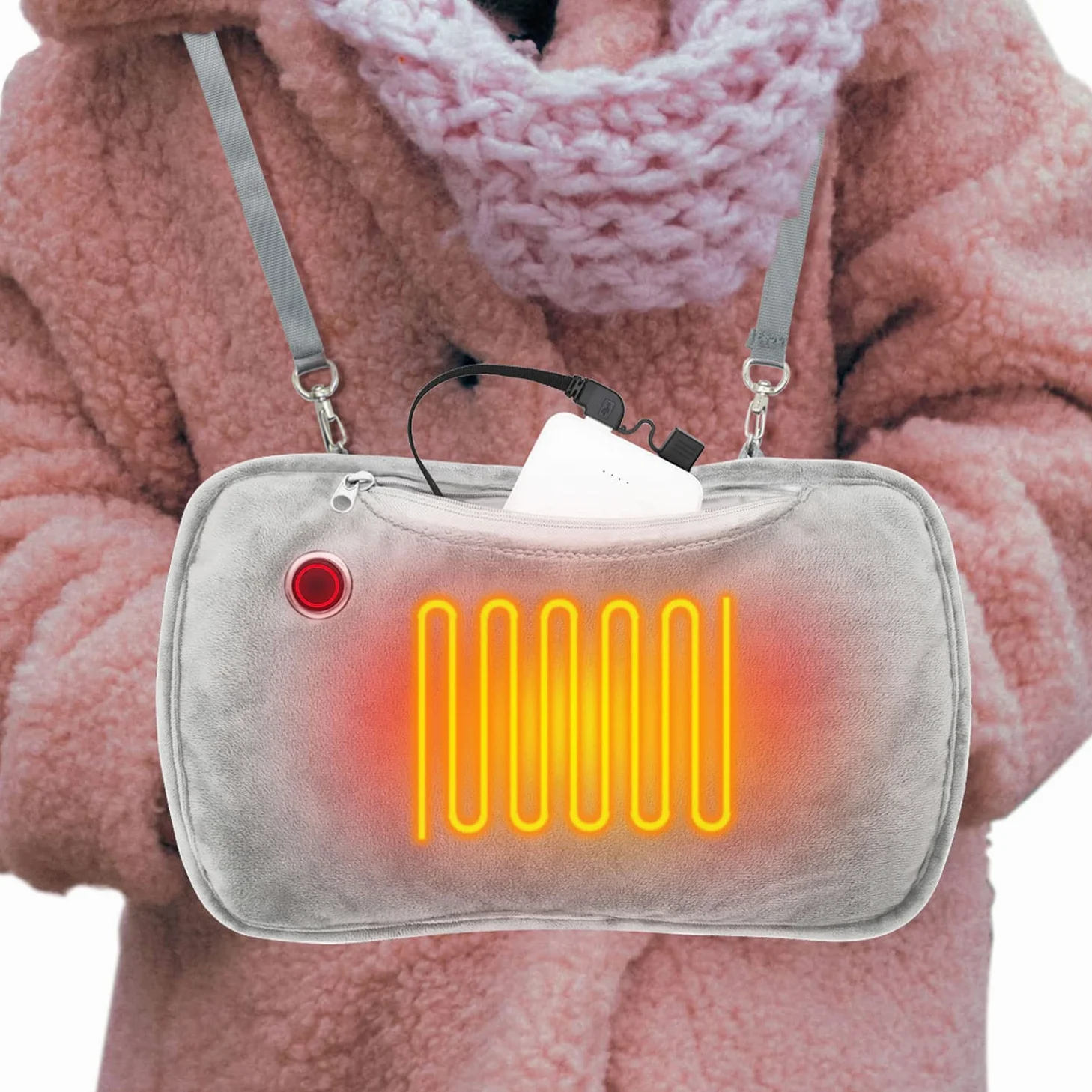 Scaldamani Ricaricabile 10000mAh Guanti Riscaldati Elettrici Power Bank Portatile Grafene Scaldamani 3 Tier Pouch Double Sided Riscaldamento per Caccia Campeggio Golf per