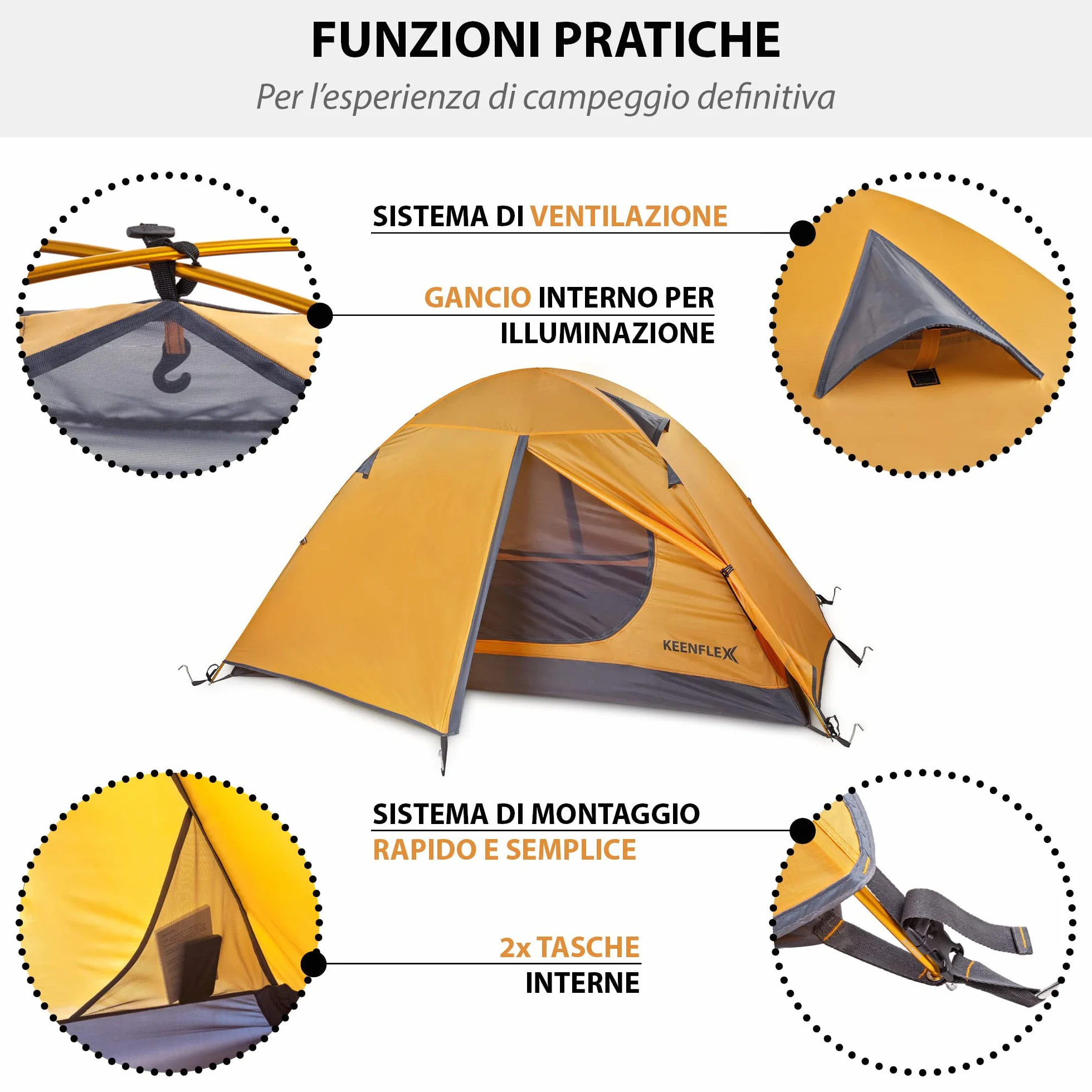 Tenda da campeggio ultraleggera 2 persone 2300 g