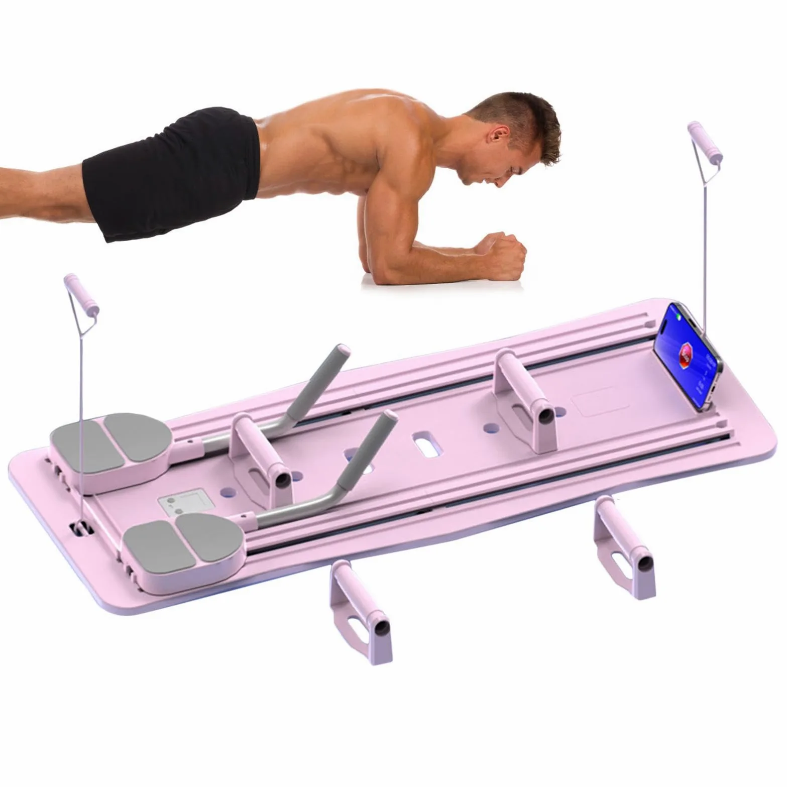 Reformer Pilates Machine, Tavola Pilates Portatile Pieghevole, Tavola Addominale Multifunzionale con Supporto per il Gomito, Attrezzatura da Palestra Domestica, per Allenamento Completo del Corpo