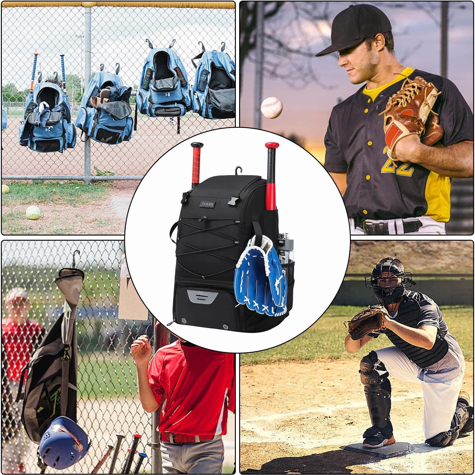 Borsa per mazze da baseball, Borsa da baseball - Borsa da baseball per ragazzi, Borsa da softball impermeabile, Zaino da baseball con ruote per scomparti per scarpe Borse per mazze da baseball Borse p