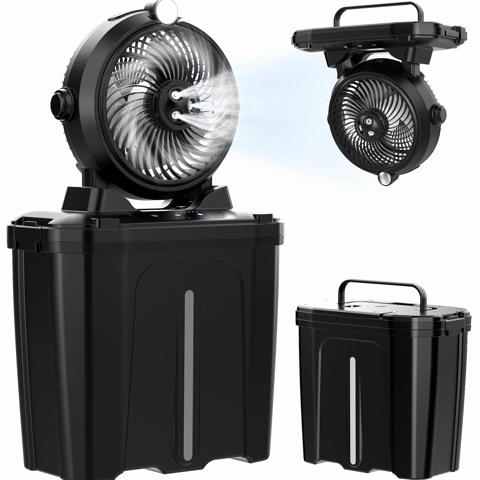 Ventilatore da Campeggio con Secchio da 11 Litri e Luce a LED, 20000mAh Batteria Ricaricabile Ventilatore Nebulizzatore, 3 Velocità, 3 Modalità di Nebulizzazione, Campeggio/Pesca/Viaggi