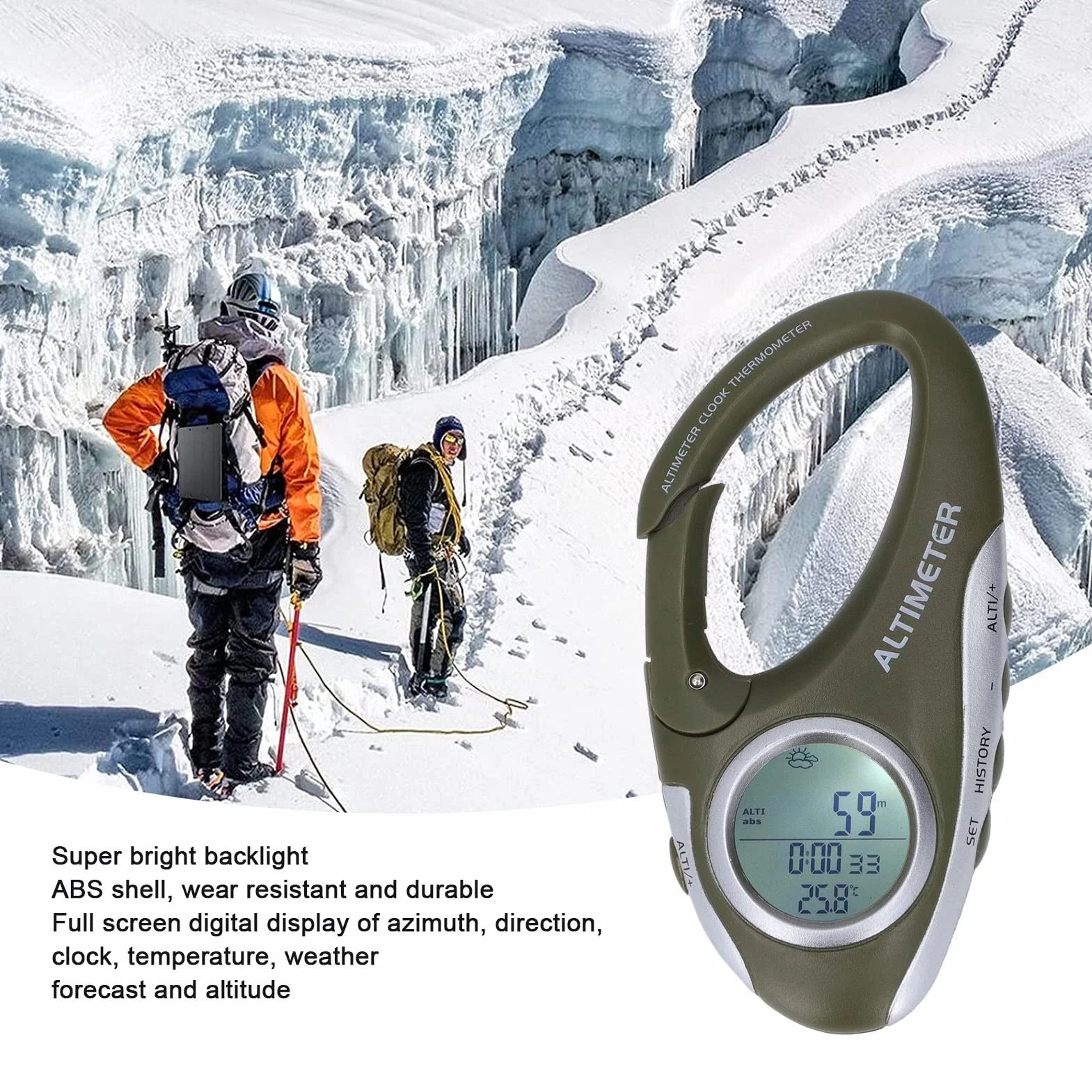 Barometro Digitale Altimetro Portatile con Display Retroilluminato per Escursionismo Arrampicata