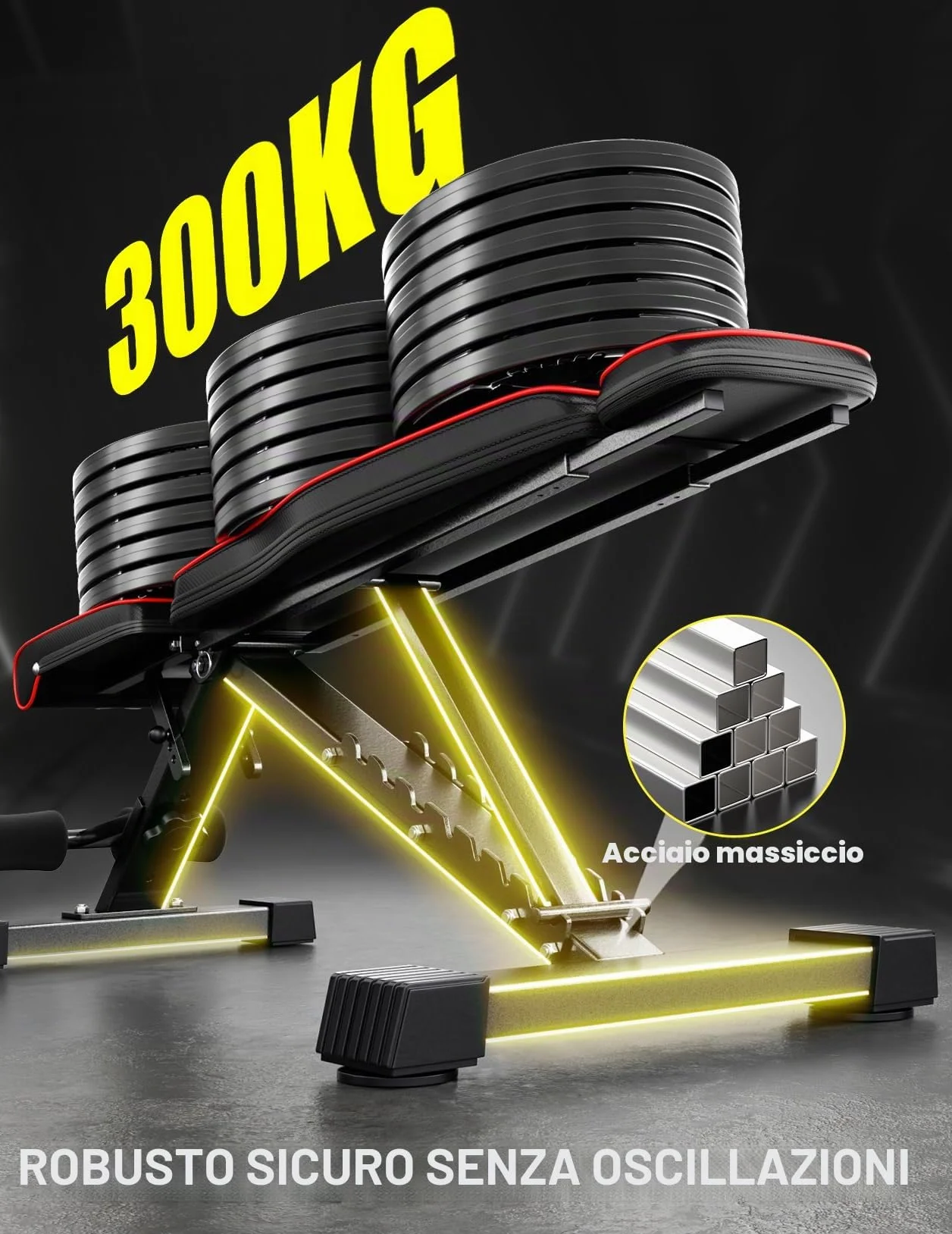 YOLEO Panca Pesi Regolabile 375 KG ENISO Pieghevole 84 Posizioni Inclinata Declinata Piana