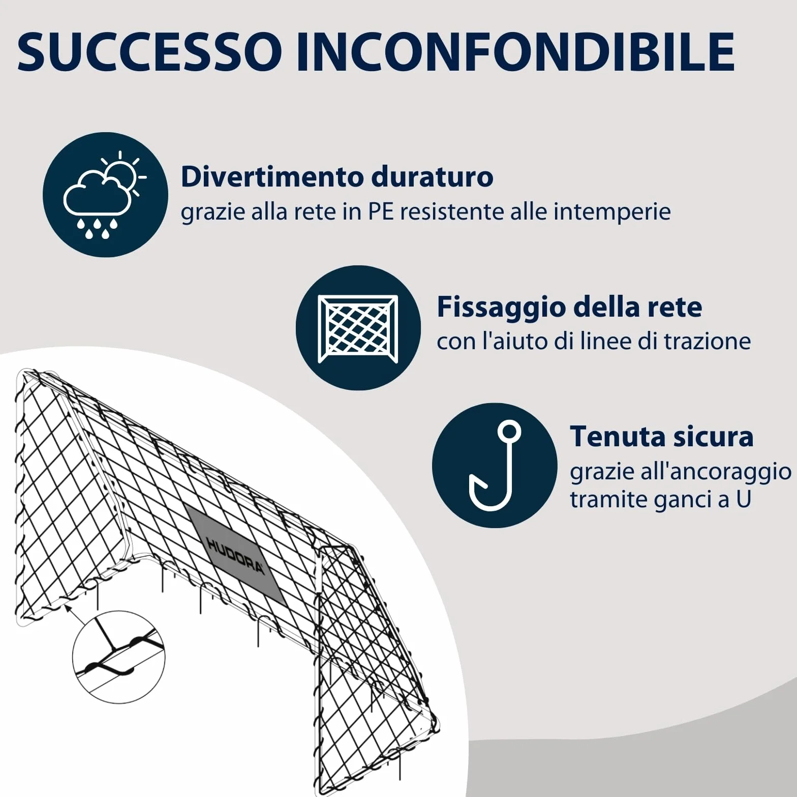 HUDORA Porta da calcio XXL - grande, resistente alle intemperie, stabile con rete fitta per esterno e training
