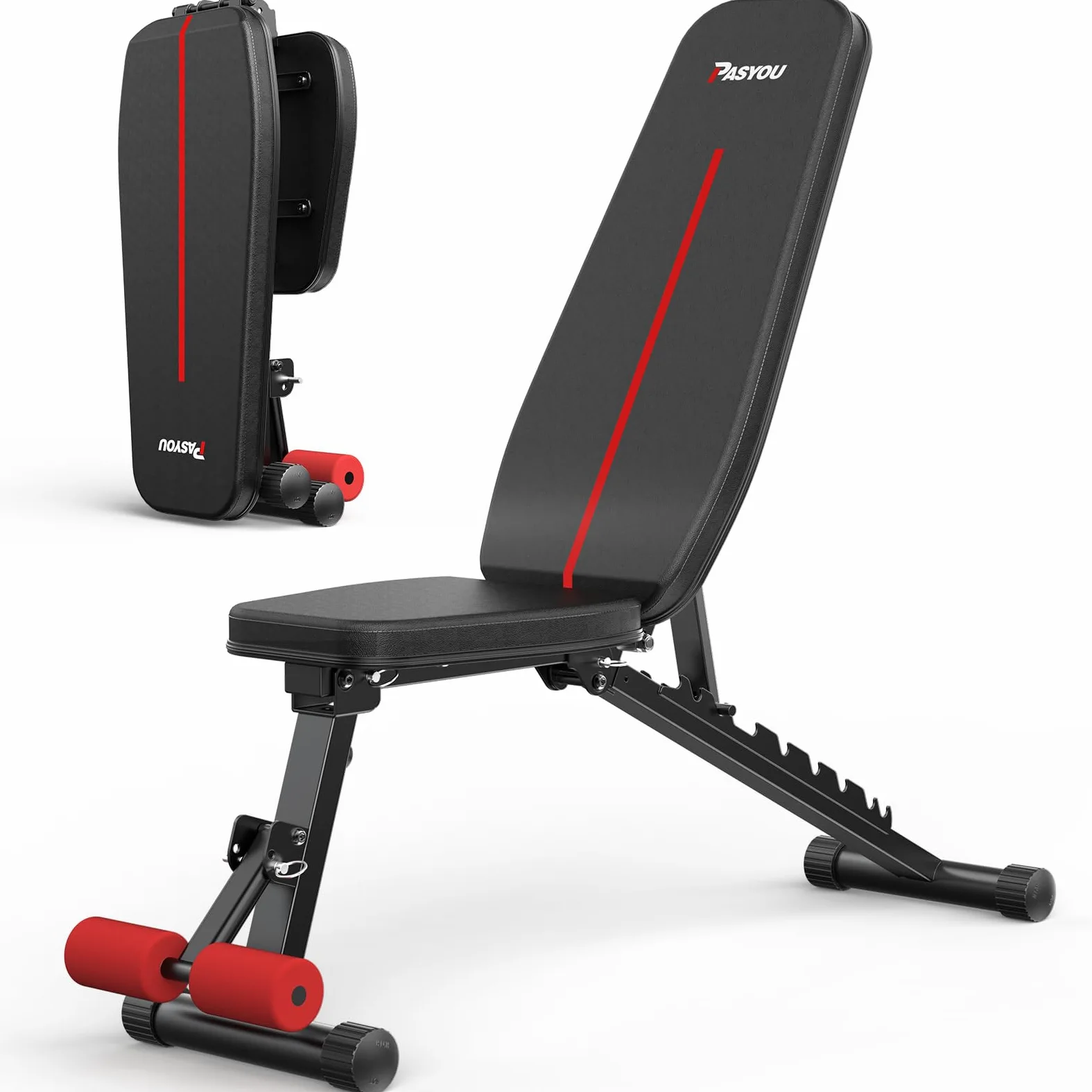 PASYOU Panca Palestra Pieghevole 10 Posizioni Regolabili 90 Gradi Verticale Multifunzionale Panca Piana per L'allenamento Completo del Corpo Panca per Addominali