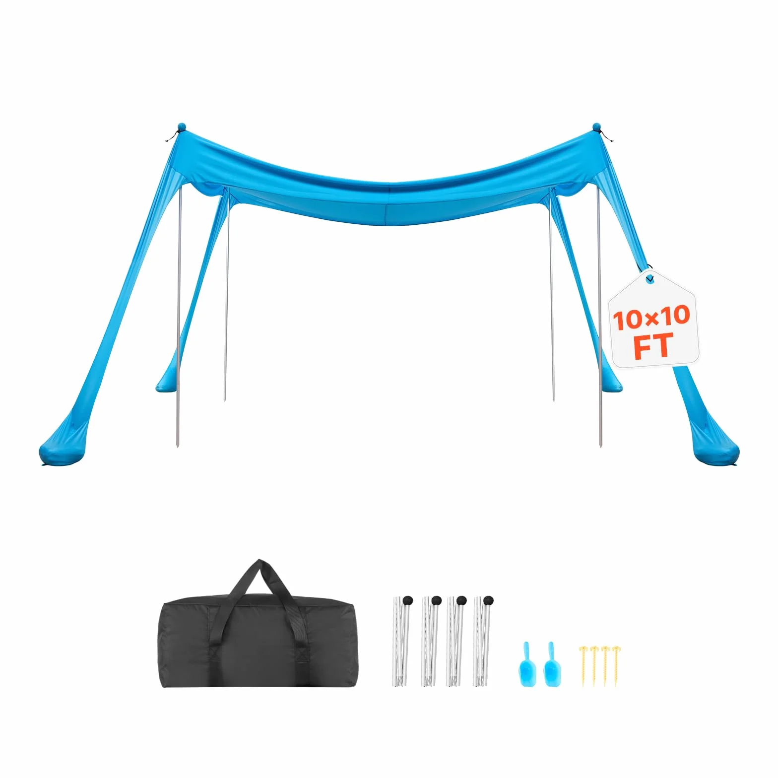 VEVOR Tenda Parasole Portatile da Spiaggia per Esterno Protezione Solare UPF 50+ 3 x 3 x 2 m, Parasole da Spiaggia con Pali di Supporto Ancoraggio Tenda Portatile per Campeggio Viaggio Pesca, Blu