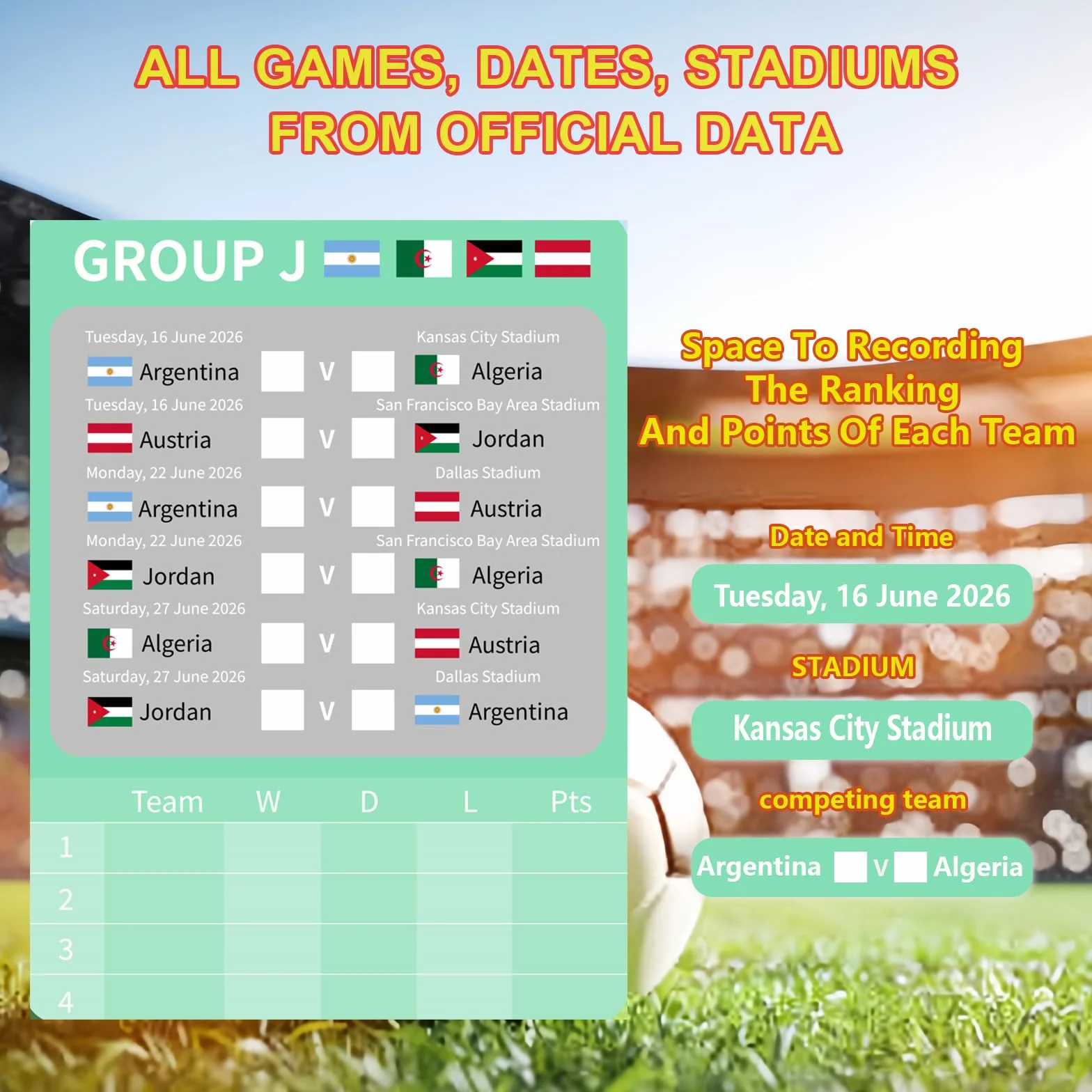 Tabellone da parete Mondiali calcio 2026 poster programma A2 60x42cm 23.6x16.5 pollici decorazioni feste regali