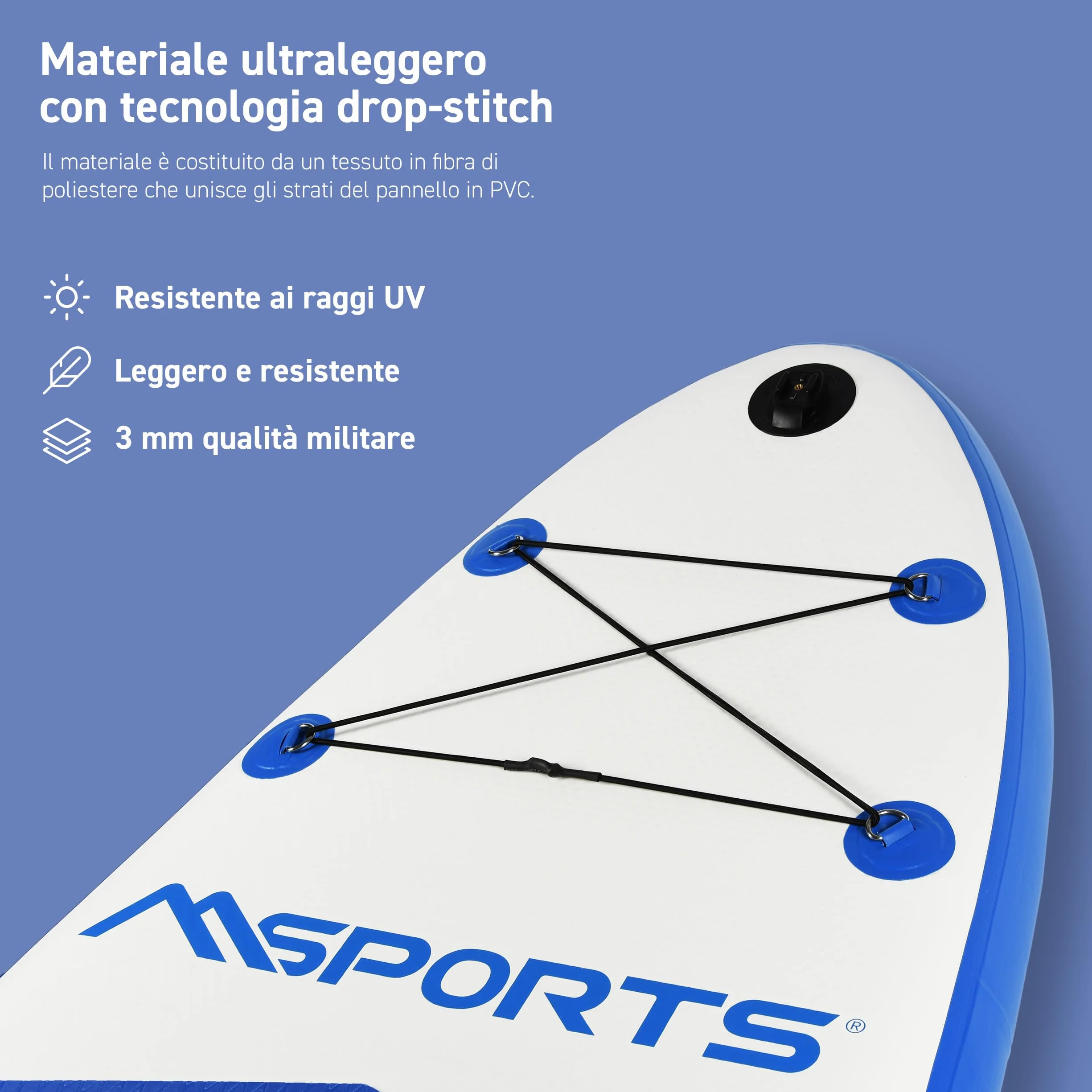 MSPORTS Stand Up Paddle Board gonfiabile completo paddleboard accessori pagaia regolabile, pompa di alta qualità + 2 bastoncini + custodia impermeabile per smartphone + borsa multifunzione