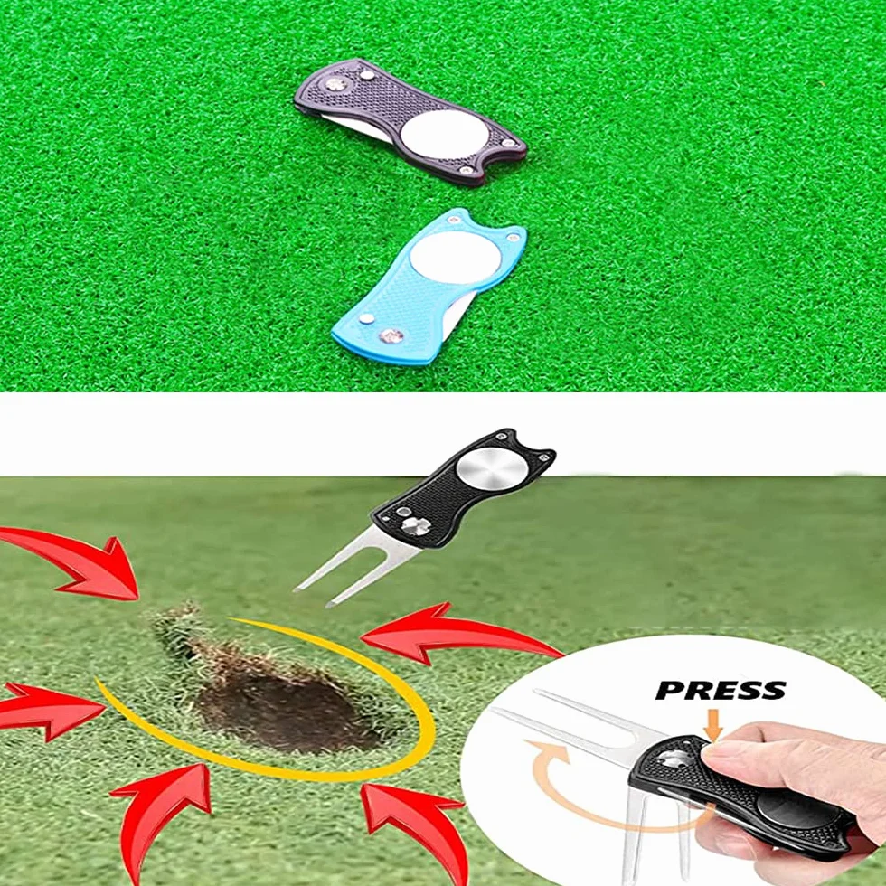 Haihaz Forcelle da Golf Strumento di Riparazione Marcatore 2 Pezzi Blu e Nero