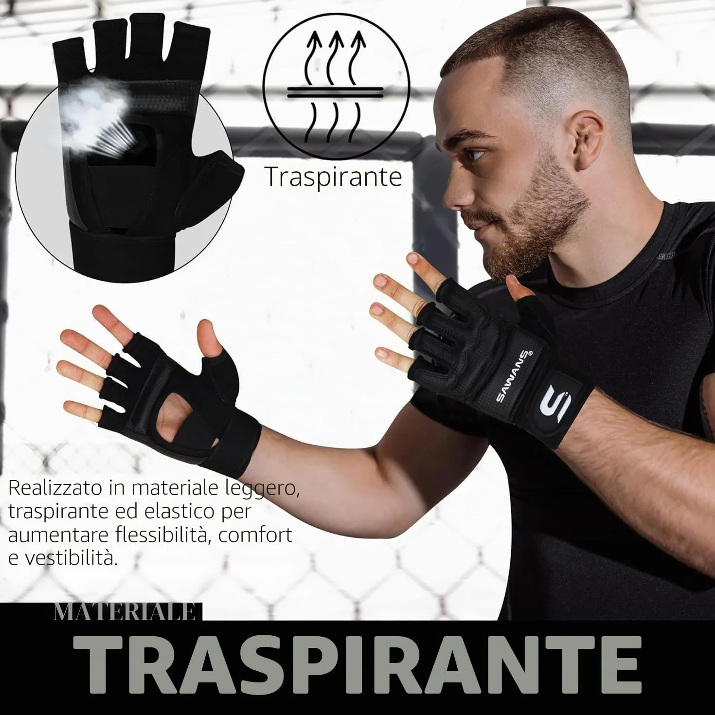 SAWANS Guanti da Boxe Uomo Donna Mezza Dito Kickboxing Sparring Arti Marziali Muay Thai