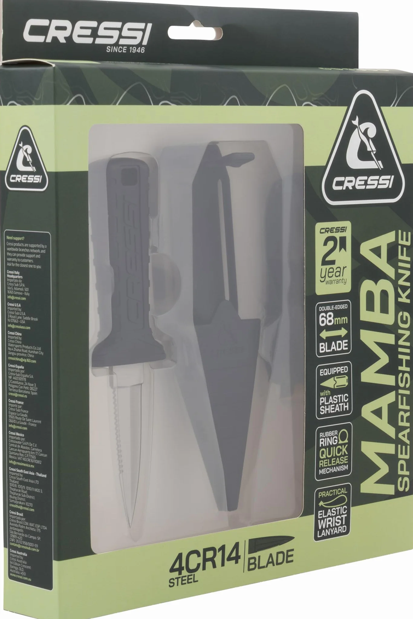 CRESSI Mamba Knife Coltello per Immersioni Lama Doppio Taglio 7cm Fodero Sicurezza