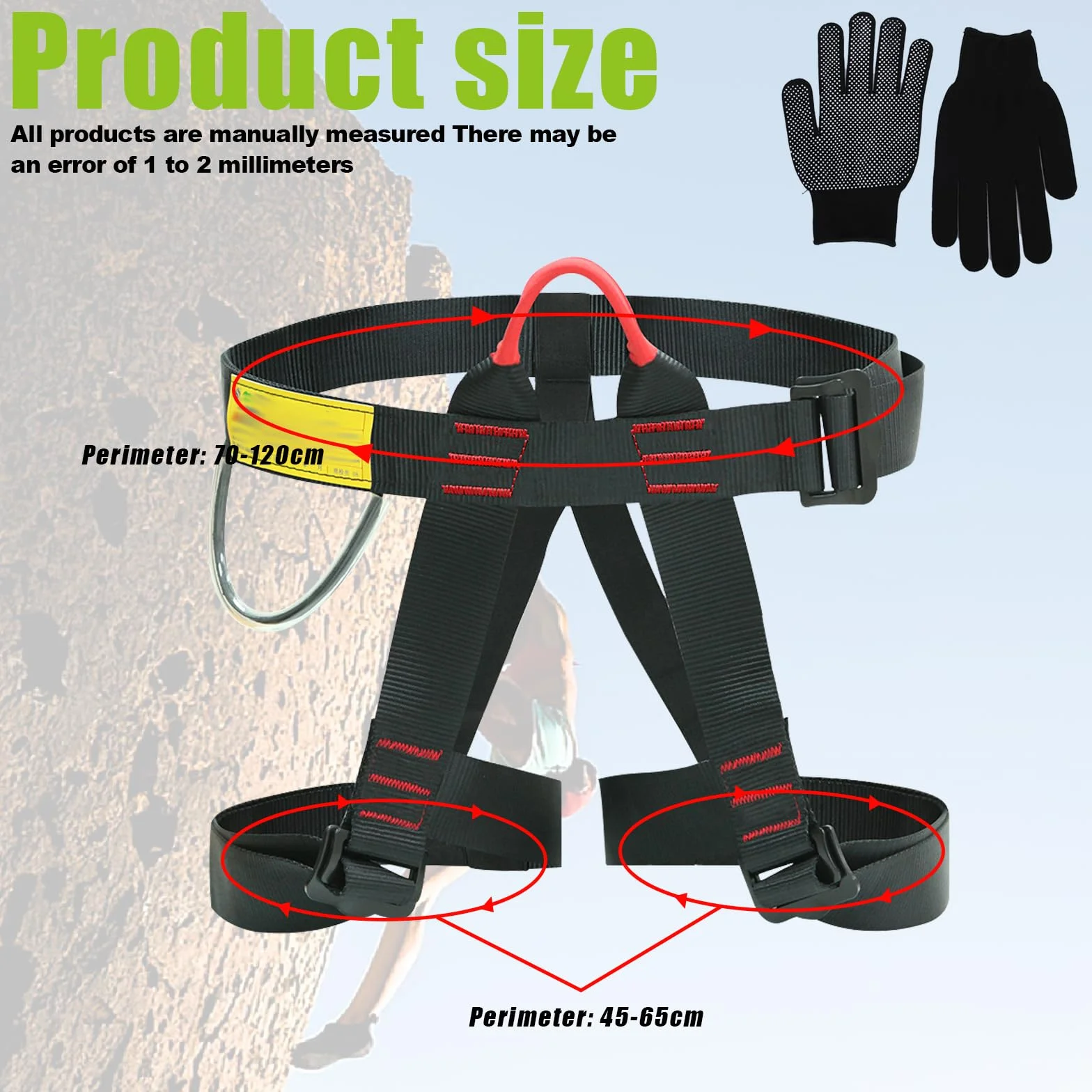 Imbracatura Da Arrampicata Mezzo Corpo con Guanti, Cintura di Sicurezza per Alpinismo e Arrampicata Sportiva