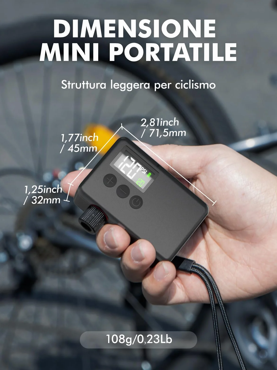 GPUTEK Pompa Elettrica per Bicicletta 120 Psi Portatile con Manometro Digitale per Valvole Presta e Schrader