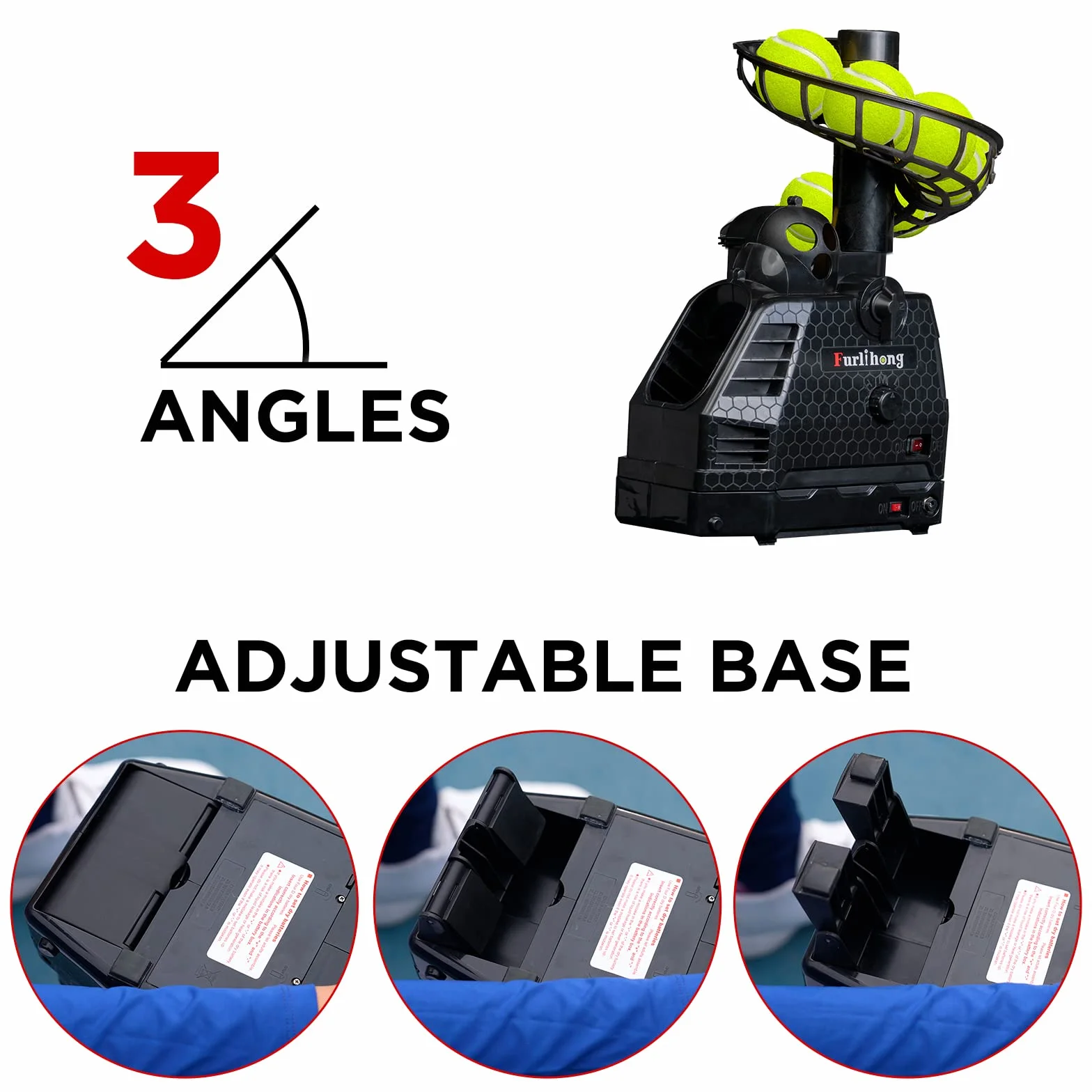 Furlihong Macchina da tennis 680BH, angolo di lancio regolabile, oscillazione automatica, batteria o AC 6V
