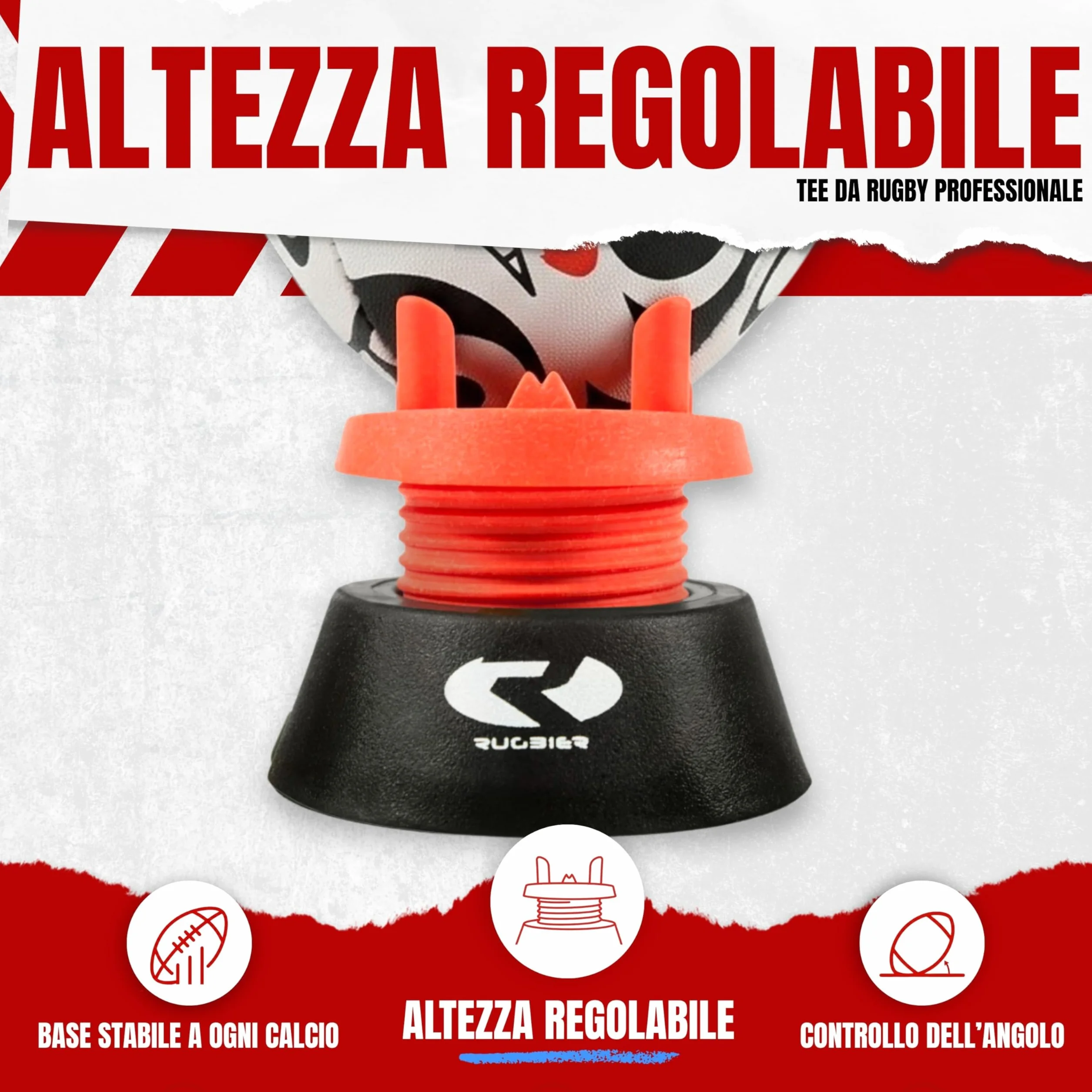 Tee da Rugby Regolabile Professionale Rosso/Nero – Supporto Calci Altezza Regolabile per Allenamento e Partita