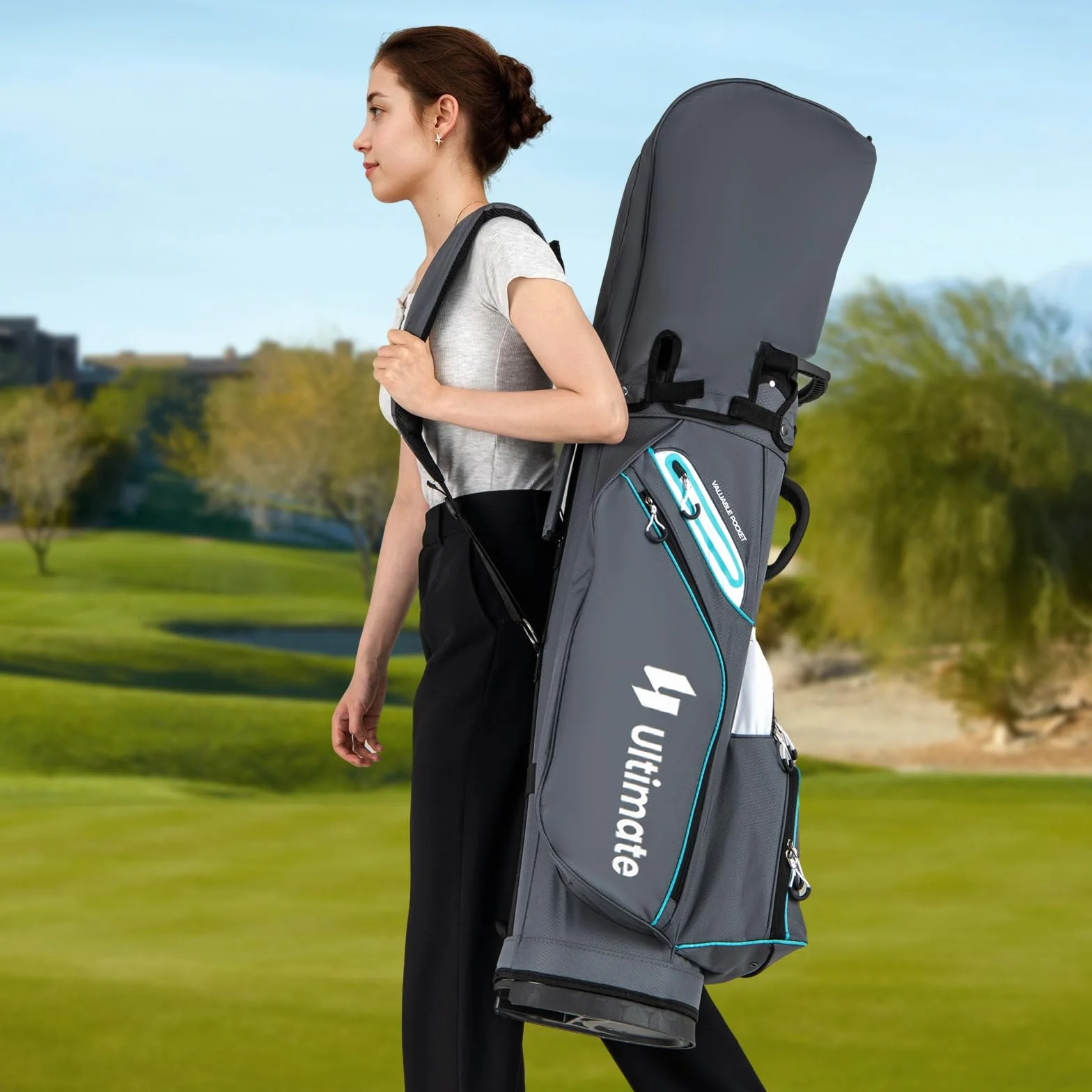 COSTWAY Borsa da Golf 14 Scomparti, Organizzatore Portatile con Tasca Frigo, Tracolla Regolabile, Cappuccio Antipioggia