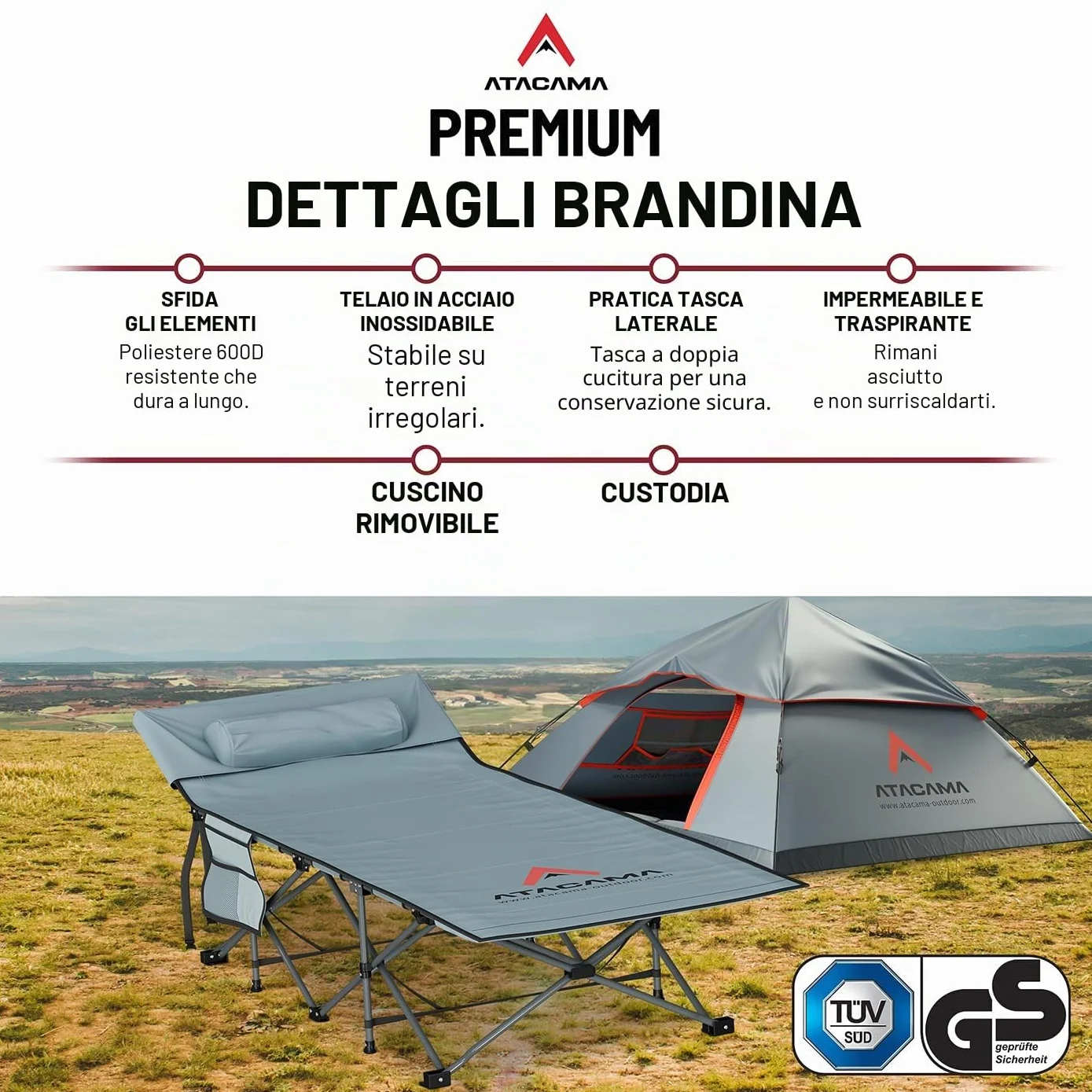 Lettino da campeggio pieghevole ultraleggero XXL portatile per avventure all'aperto carpfishing