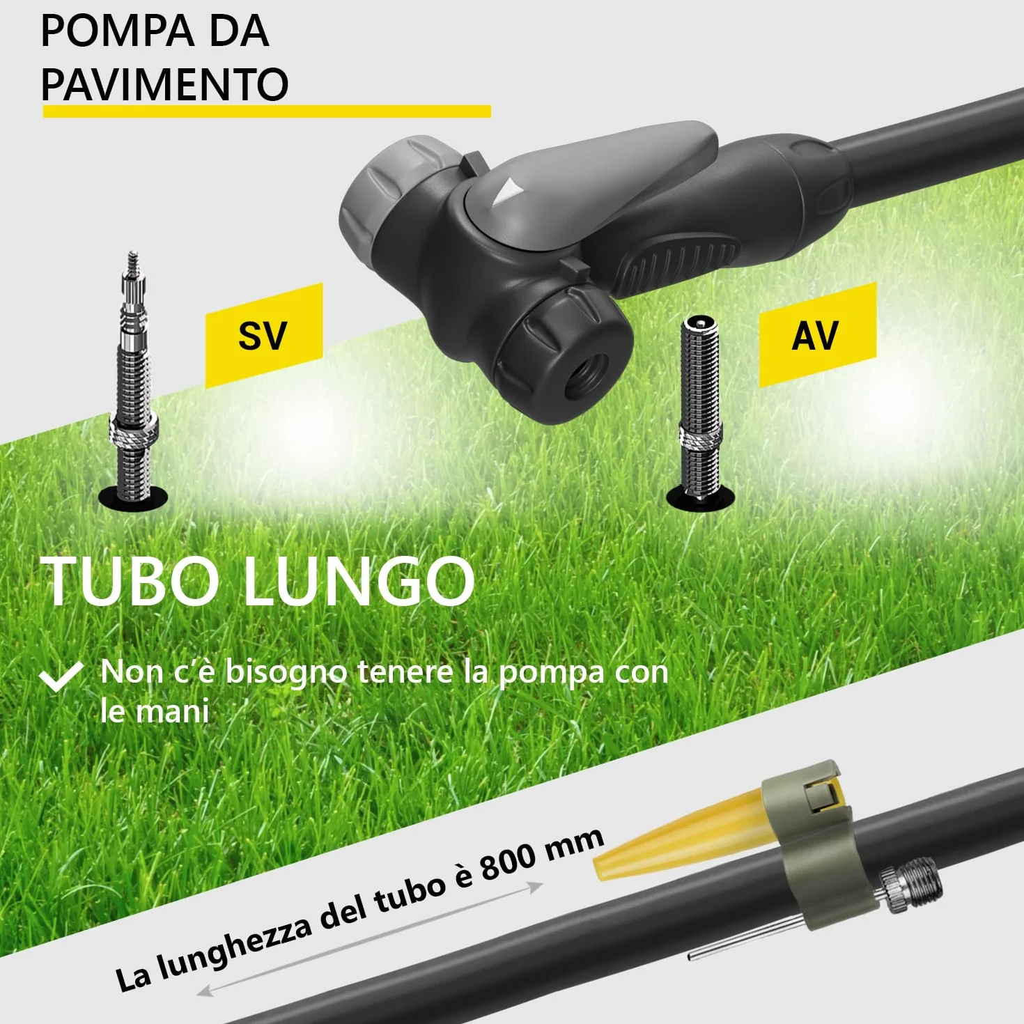 Pompa Bicicletta da Pavimento 11 Bar/160 PSI con Manometro per Valvole Presta e Schrader per Bici da Corsa, MTB, E-Bike