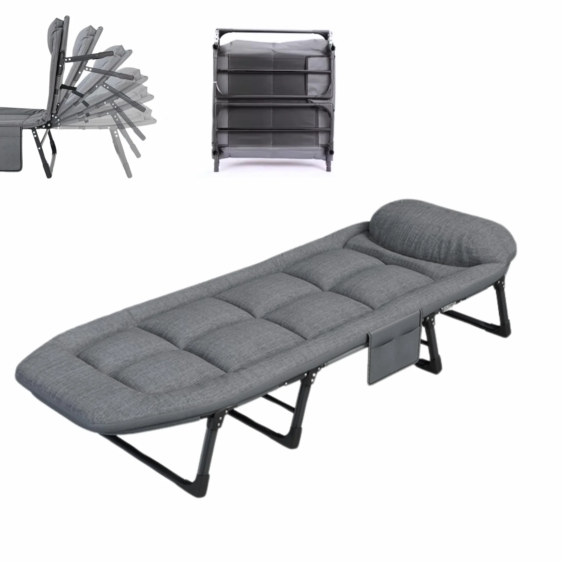 MAGIC SELECT Letto da Campeggio Portatile Imbottito Pieghevole con Cuscino Tasca Cotone Lino 200x63 cm