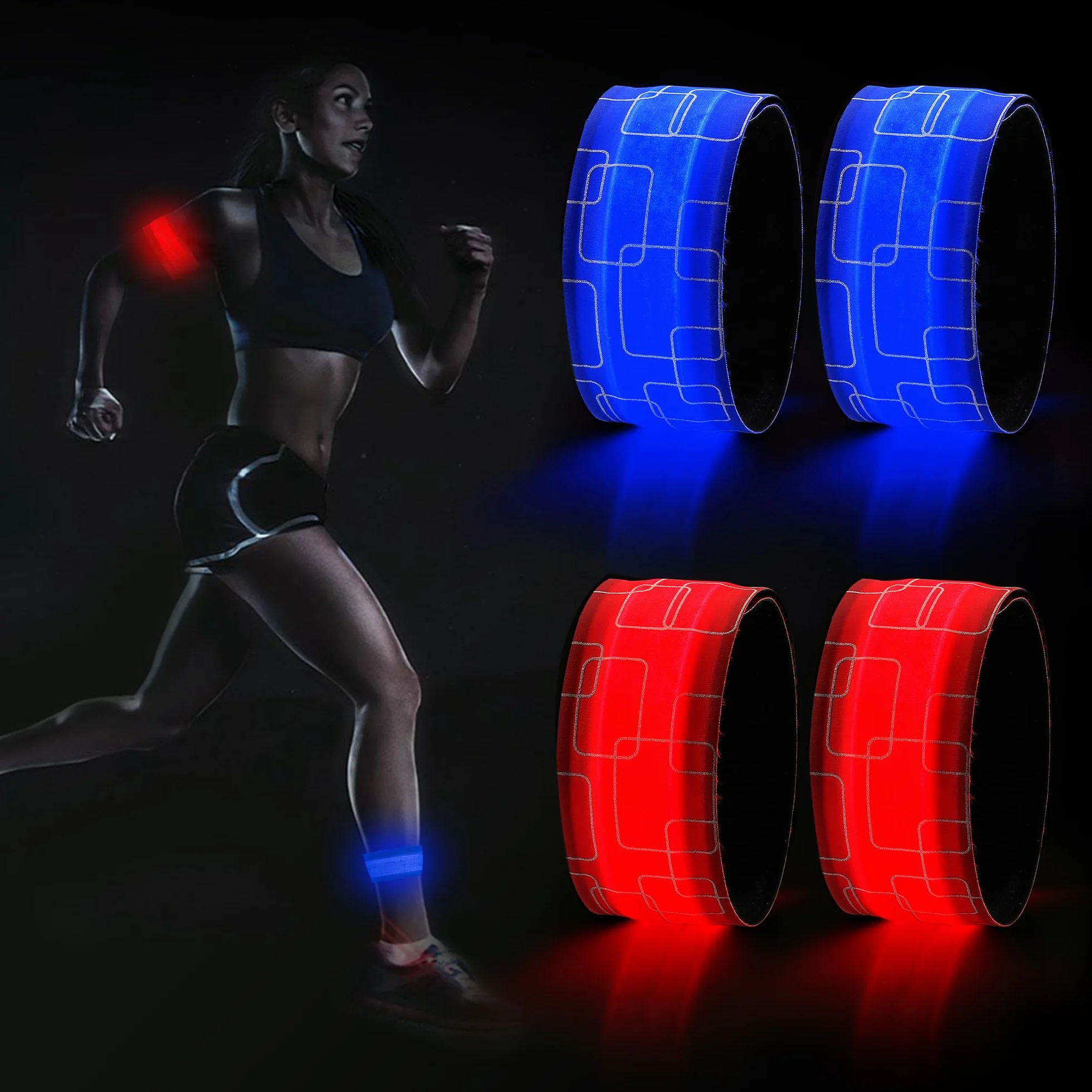 DazSpirit 4 LED Bracciale Braccialetto LED Alimentato a Batteria Fascia per Braccio di Sicurezza Notturna per Corsa
