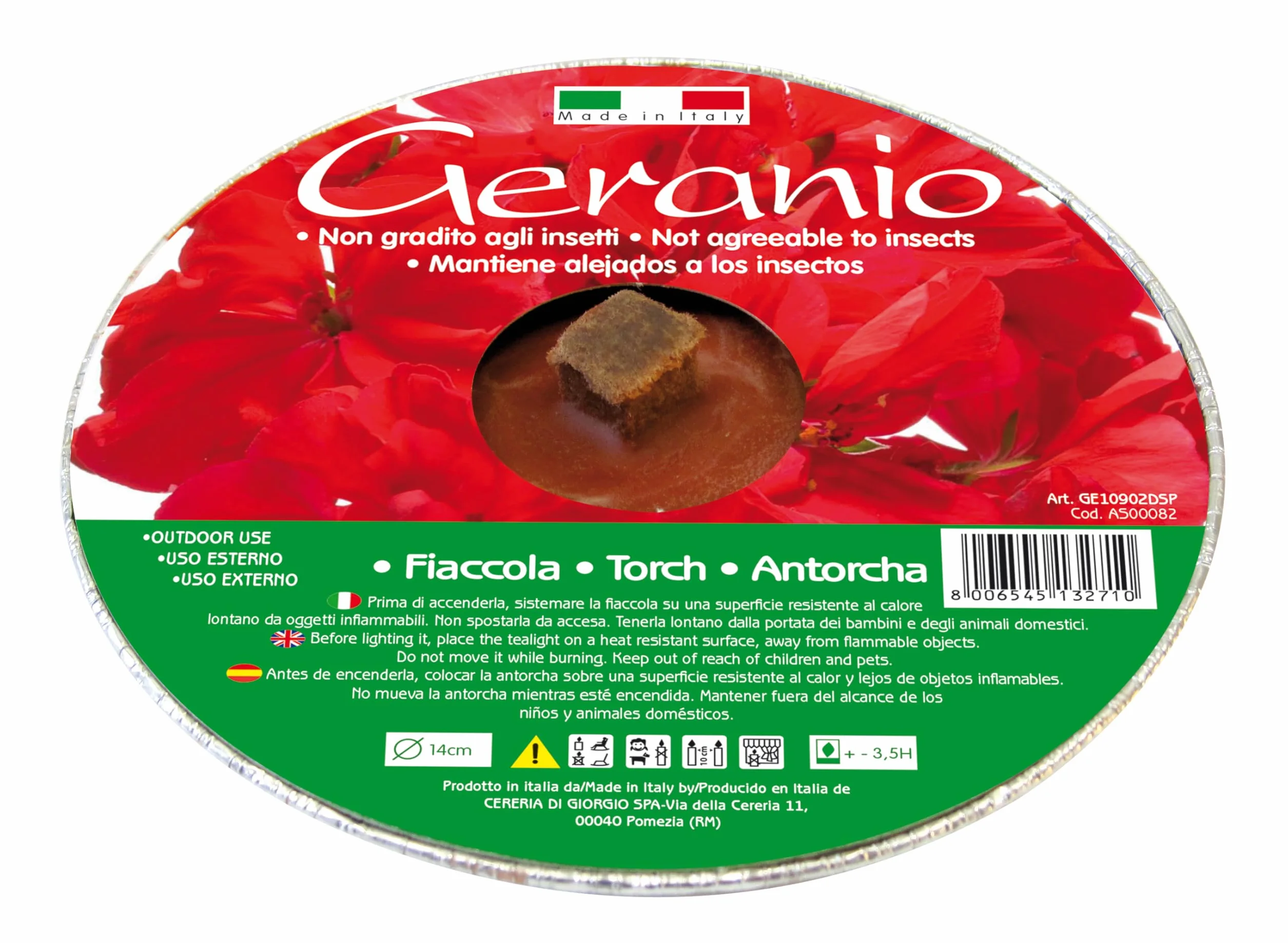 Cereria Di Giorgio 48 Fiaccole alluminio Geranio Anti zanzare insetti Diametro 14 cm Rosso Durata 3 ore