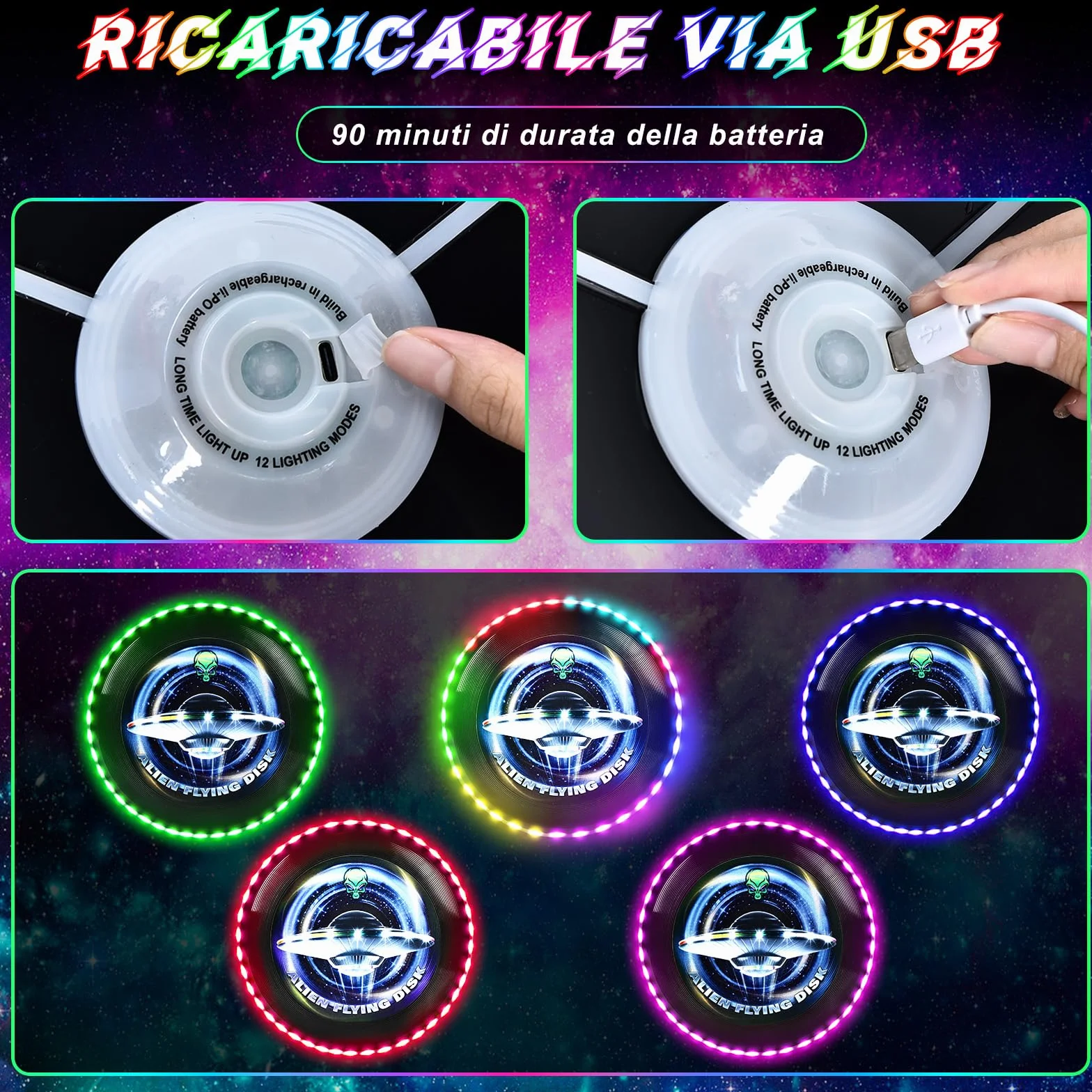 IEEILULU Ultimate Frisbee, Disco Volante Illuminato con 12 Effetti di Luce, Riutilizzabile, Funsport per Adulti Bambini