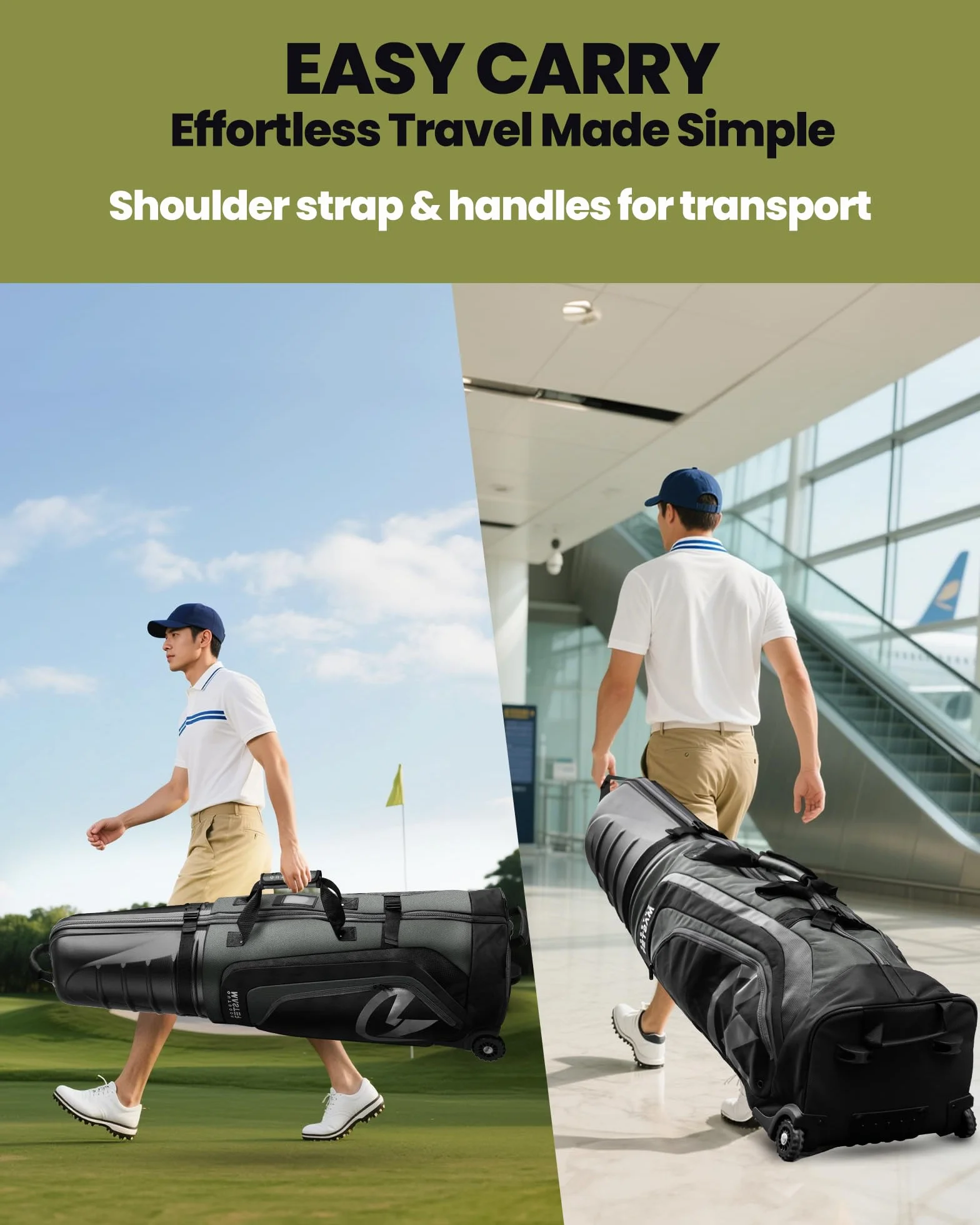 OutdoorMaster Borse da viaggio da golf per compagnie aeree con ruote e custodia rigida, proteggono le mazze da golf, leggere e facili da manovrare, versione aggiornata