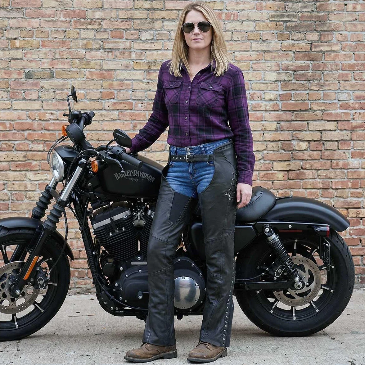 Milwaukee Leather Gambali da Moto in Pelle di Capra Nero Donna
