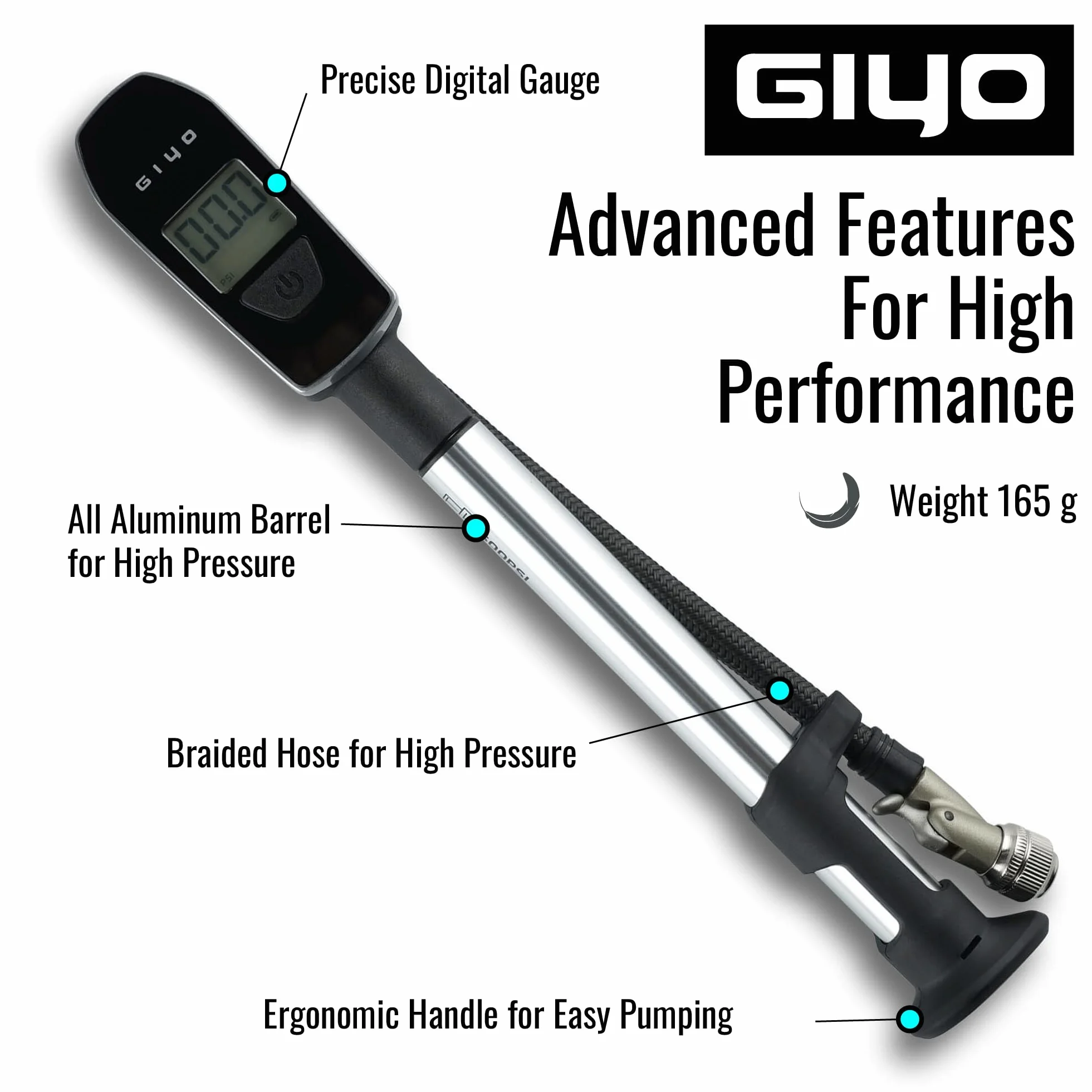 GIYO GS-52L Pompa di scossa digitale turbo 600 psi