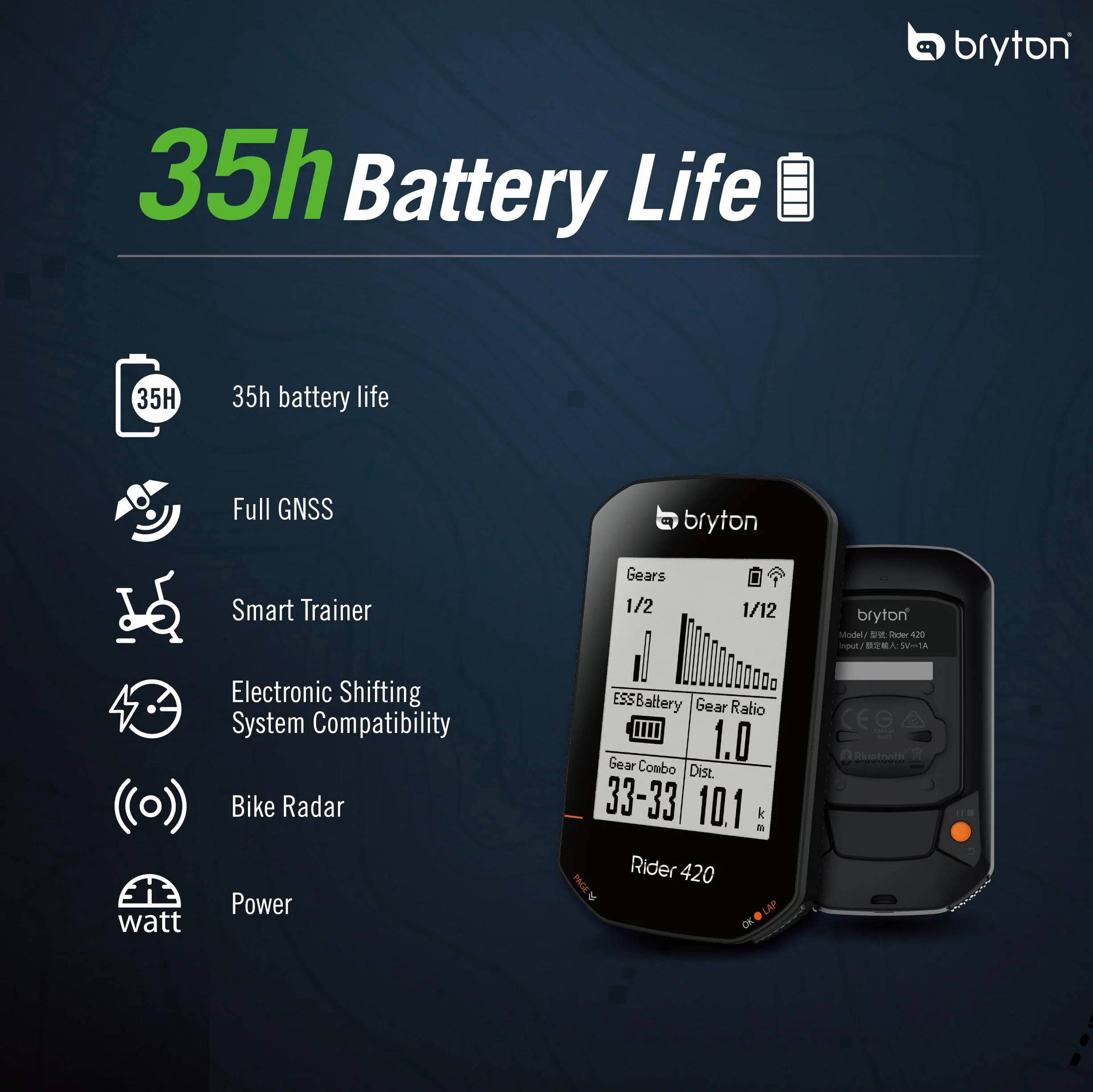 Bryton Rider 420 Sensor Bundle GPS Ciclismo, 35h Bateria, Nawigacja Trasy