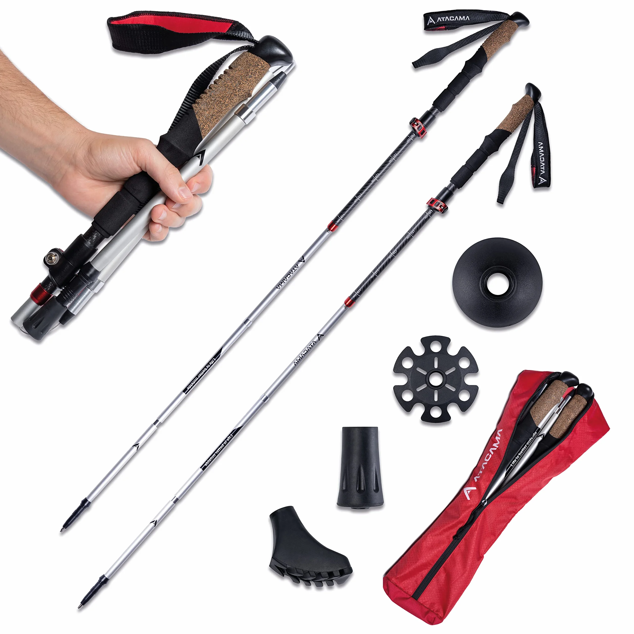 Atacama Bastoni da trekking telescopici in carbonio 3k e alluminio 7075 Nordic Walking con manico in sughero angolo regolabile