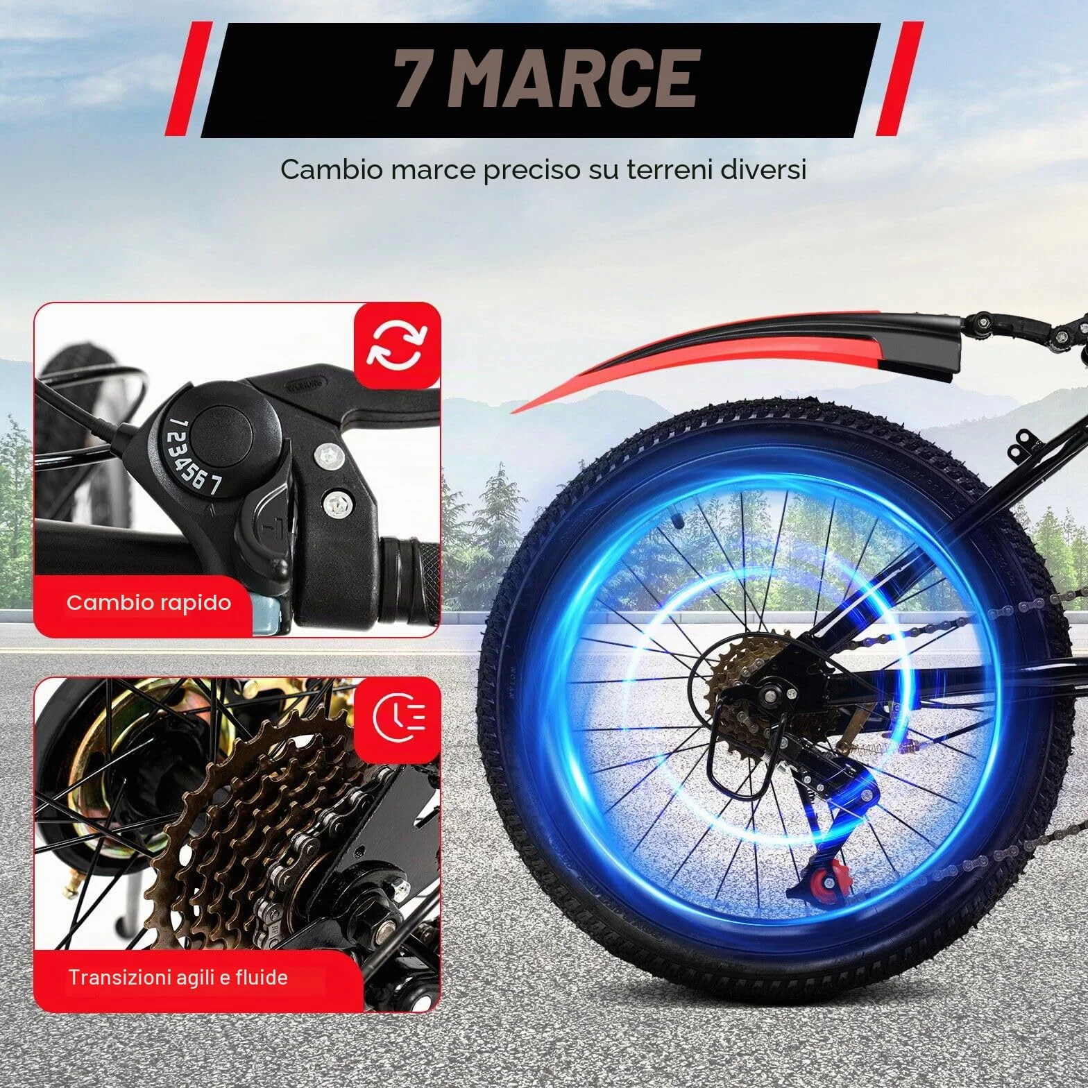 Bicicletta per bambini da 20 pollici 7 marce mountain bike altezza regolabile
