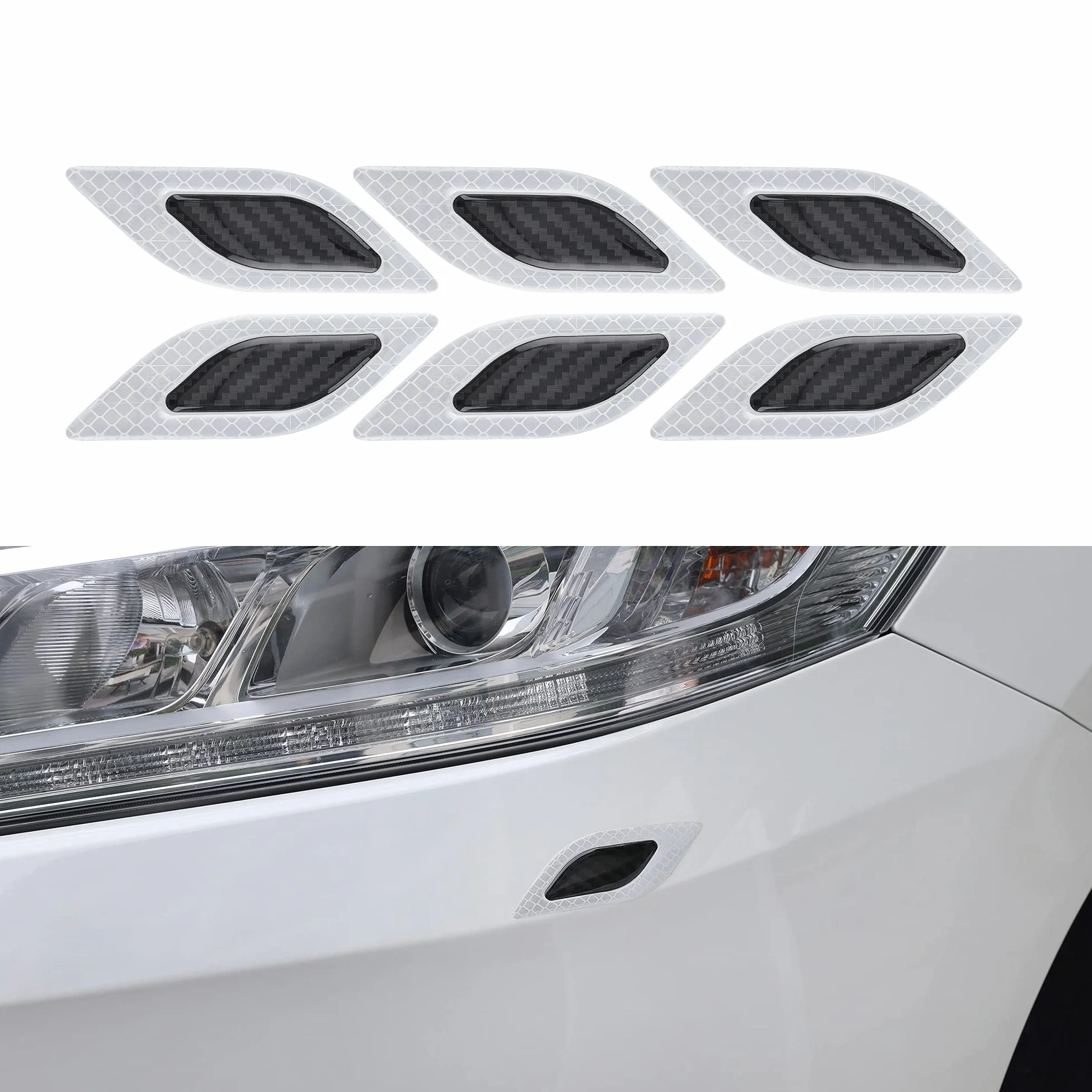 kwmobile Set 6X Adesivo Catarifrangente Paraurti Auto Universale - Coprigraffi Automobile 10,5x3,4 cm - Protezione in ABS Nero/Grigio Rifrangente