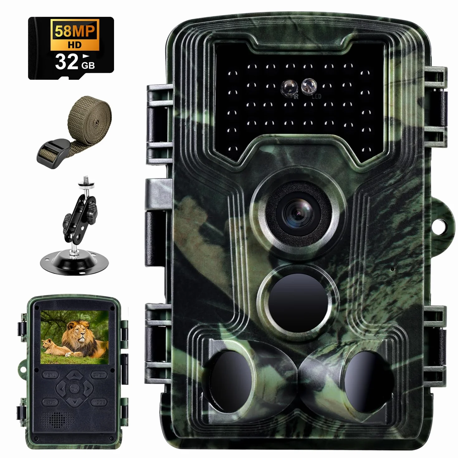Fototrappola 2,7K 58MP Fotocamera Caccia Grandangolare 120° Infrarossi Invisibili con Scheda 32GB Visione Notturna 0,1s