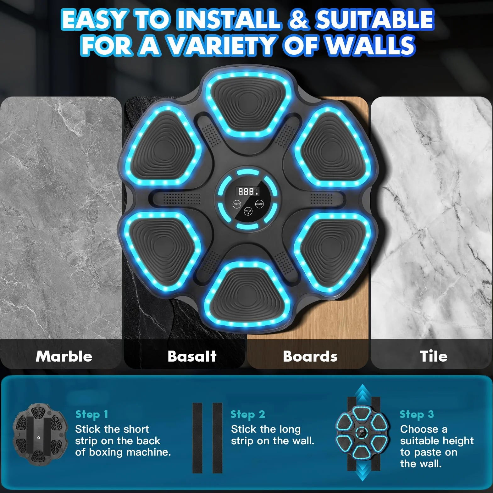 WYRIAZA Macchina da Boxe Musicale, Music Boxing Machine con Bluetooth da Parete con Guantoni da Boxe, Beatpunch Machine de Boxe Musicale Pugile a LED con 11 modalità e 9 velocità