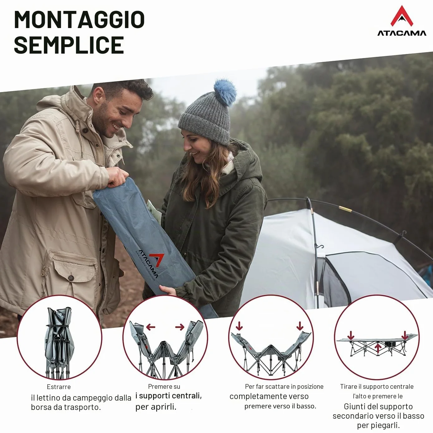 Lettino da campeggio pieghevole ultraleggero XXL portatile per avventure all'aperto carpfishing