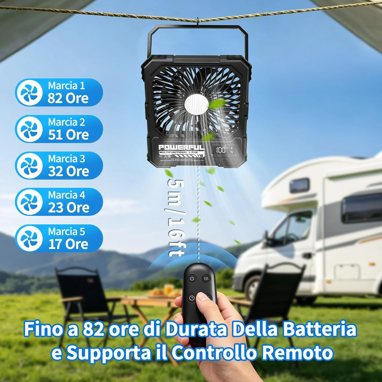 Ventilatore da Campeggio Portatile Alimentato a Batteria da 20000 mAh, Ventilatore da Viaggio Ricaricabile da 8 Pollici, Fino a 82 Ore di Durata Della Batteria, Adatto Per Camera da Letto, Esterno