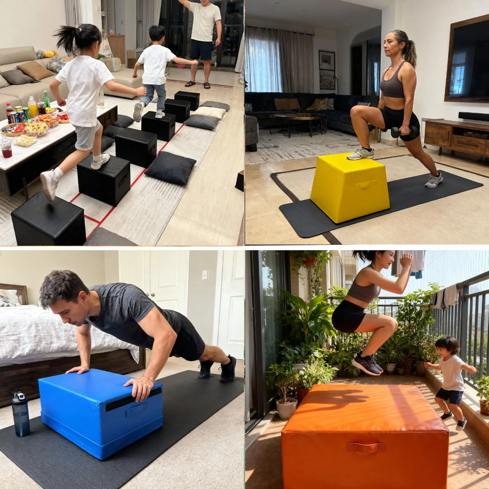Plyo Box Impilabile in Schiuma 75x55x35cm per Allenamento Salto Crossfit
