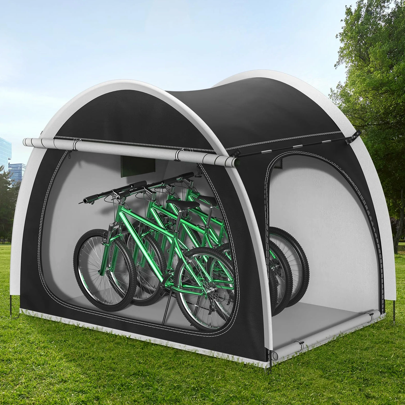 Tenda per Bicicletta Impermeabile, 210X150X165CM Telo Copribici per Deposito Esterno, Tenda per Bici Splicabile, Garage Multiuso da Giardino