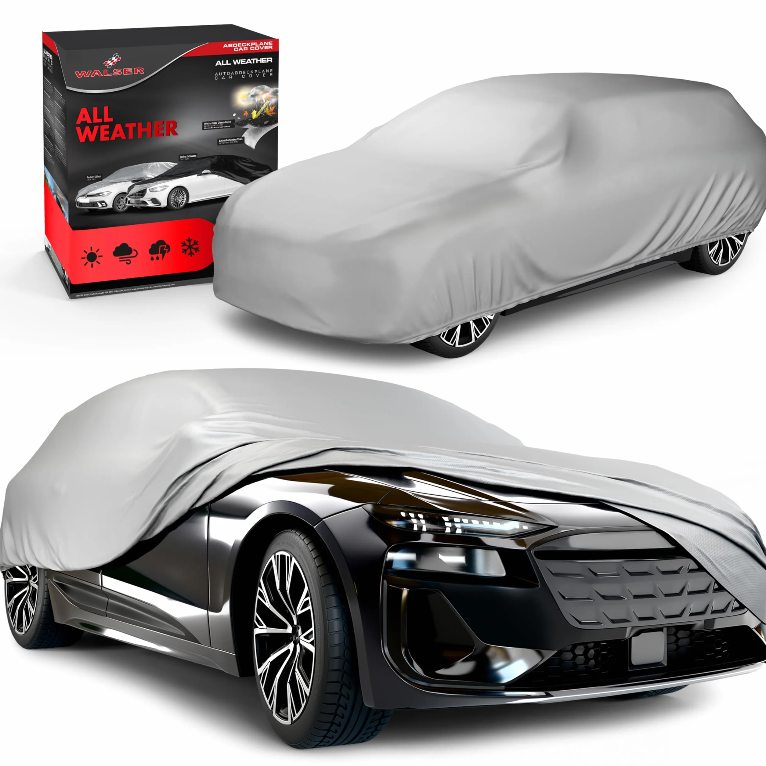 WALSER Telo Copriauto da Esterno All Weather - Telone Auto Station Wagon 100% Impermeabile e Resistente alle Intemperie, Protezione UV, Neve e Gelo, Misura 5, Argento