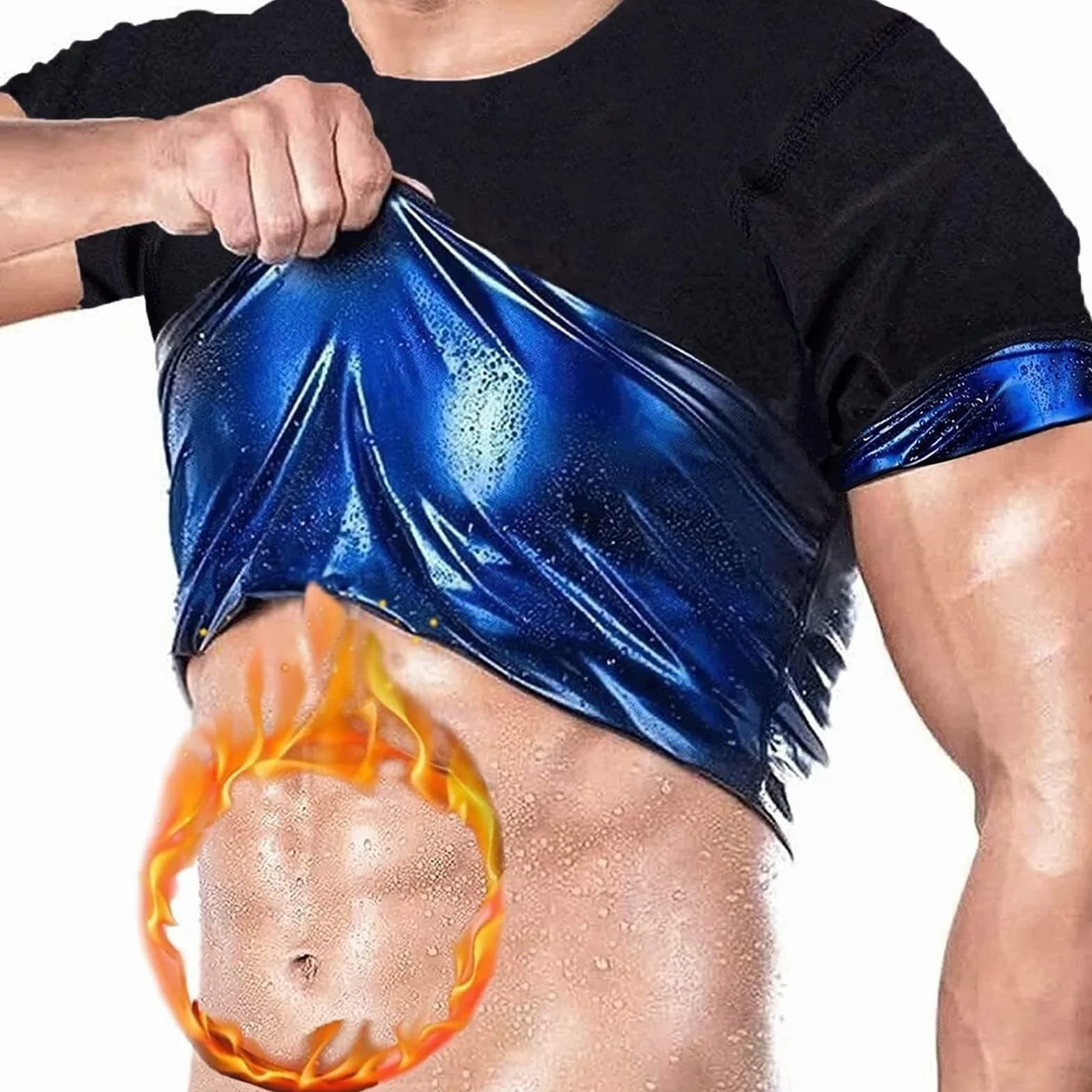 Canotta Dimagrante Uomo Maglia Sauna Sudare Snellente Polimero Sportivo Gilet Modellante Fitness Manica Corta T Shirt Palestra Body Shaper