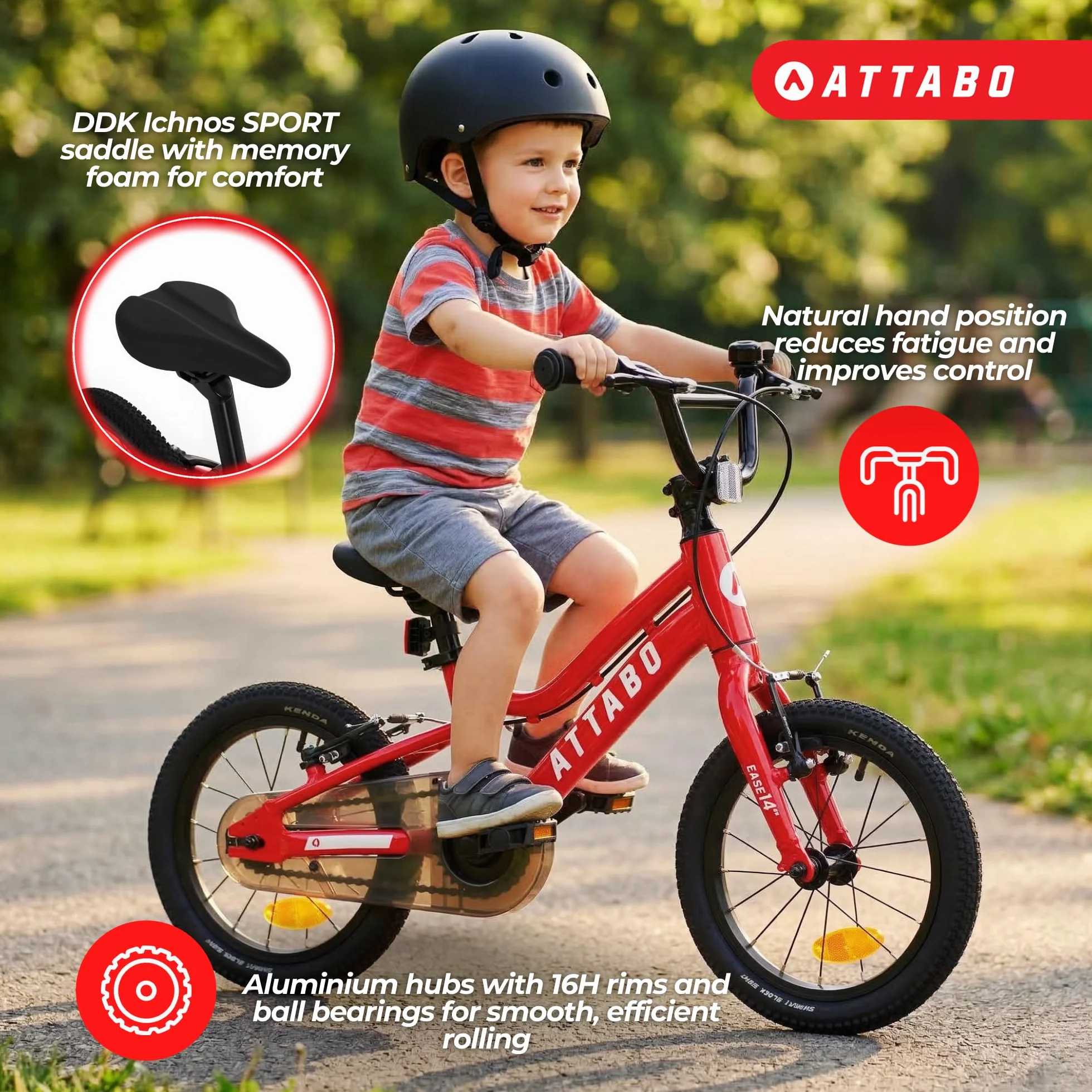 ATTABO Ease 14 Bicicletta per bambini telaio alluminio leggero ruote 14" portata 50 kg ergonomica stabile
