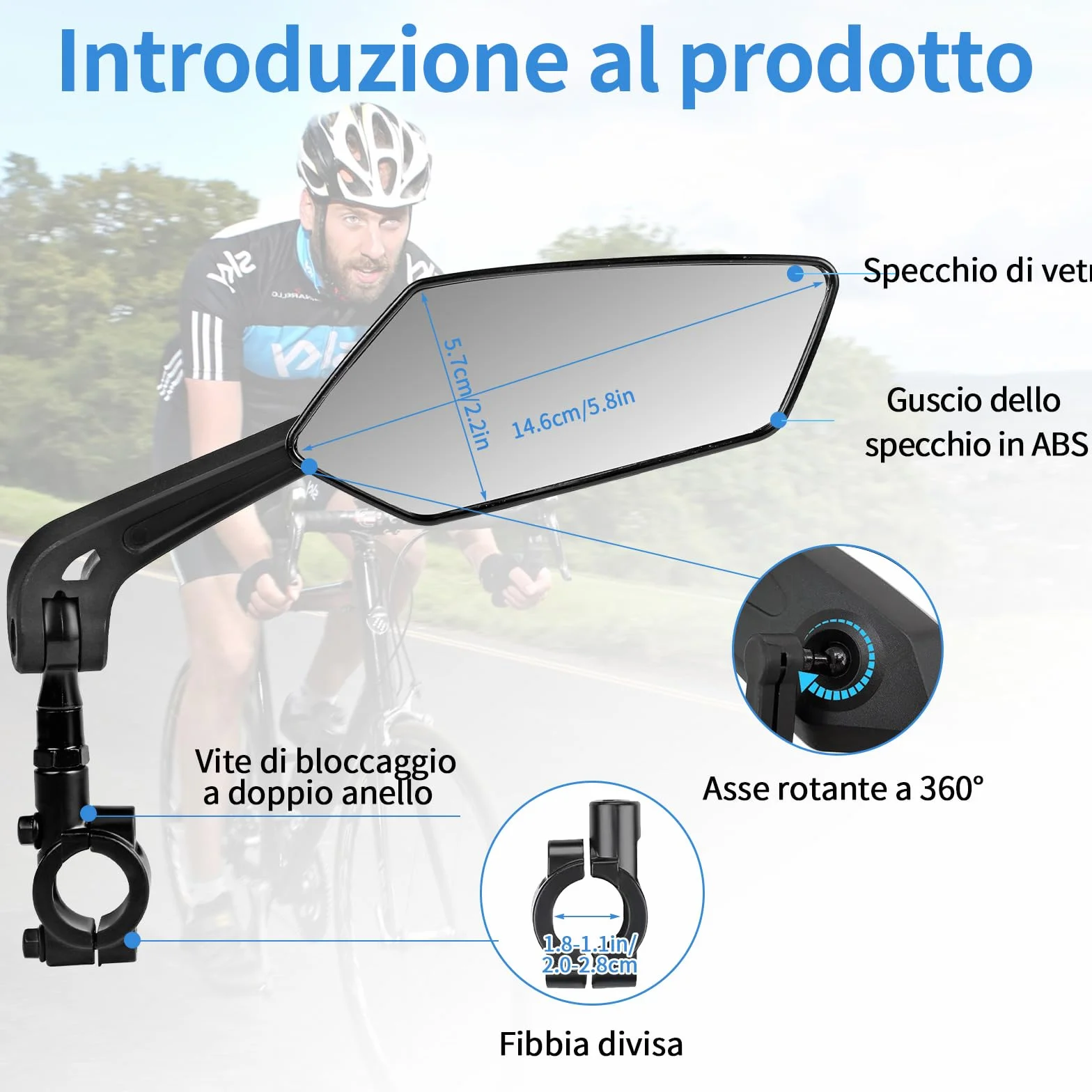 Specchietto Bici Elettrica Retrovisore Pieghevole per Manubrio 20-24 mm, 2 Pezzi